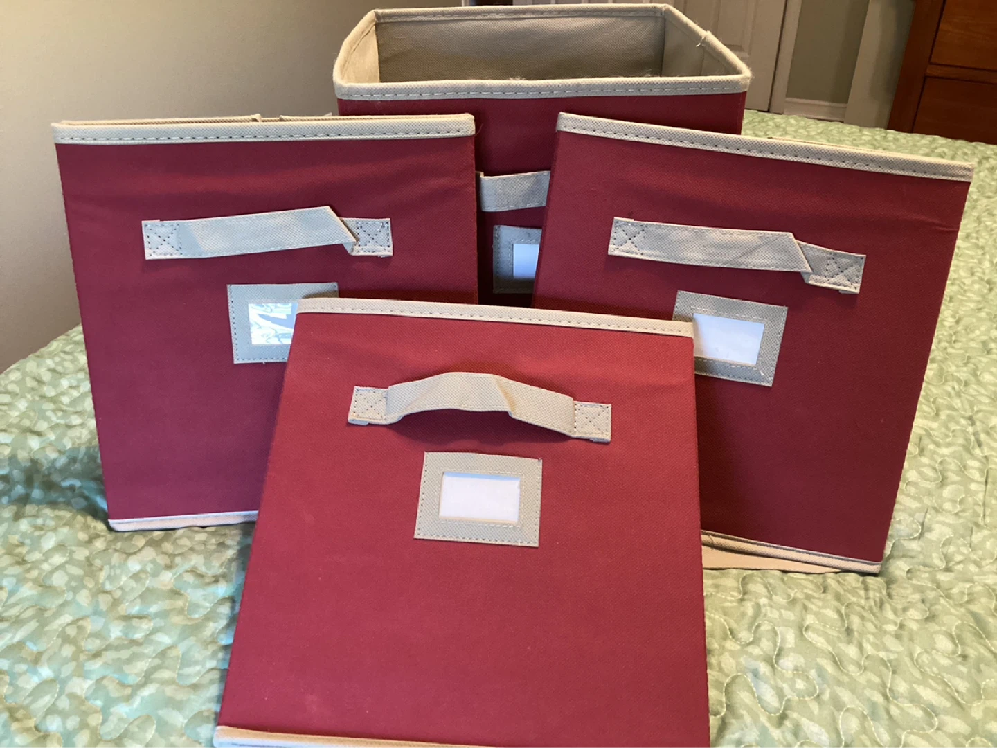 Set of 4 Red Storage Bins with Handles - photo 2
