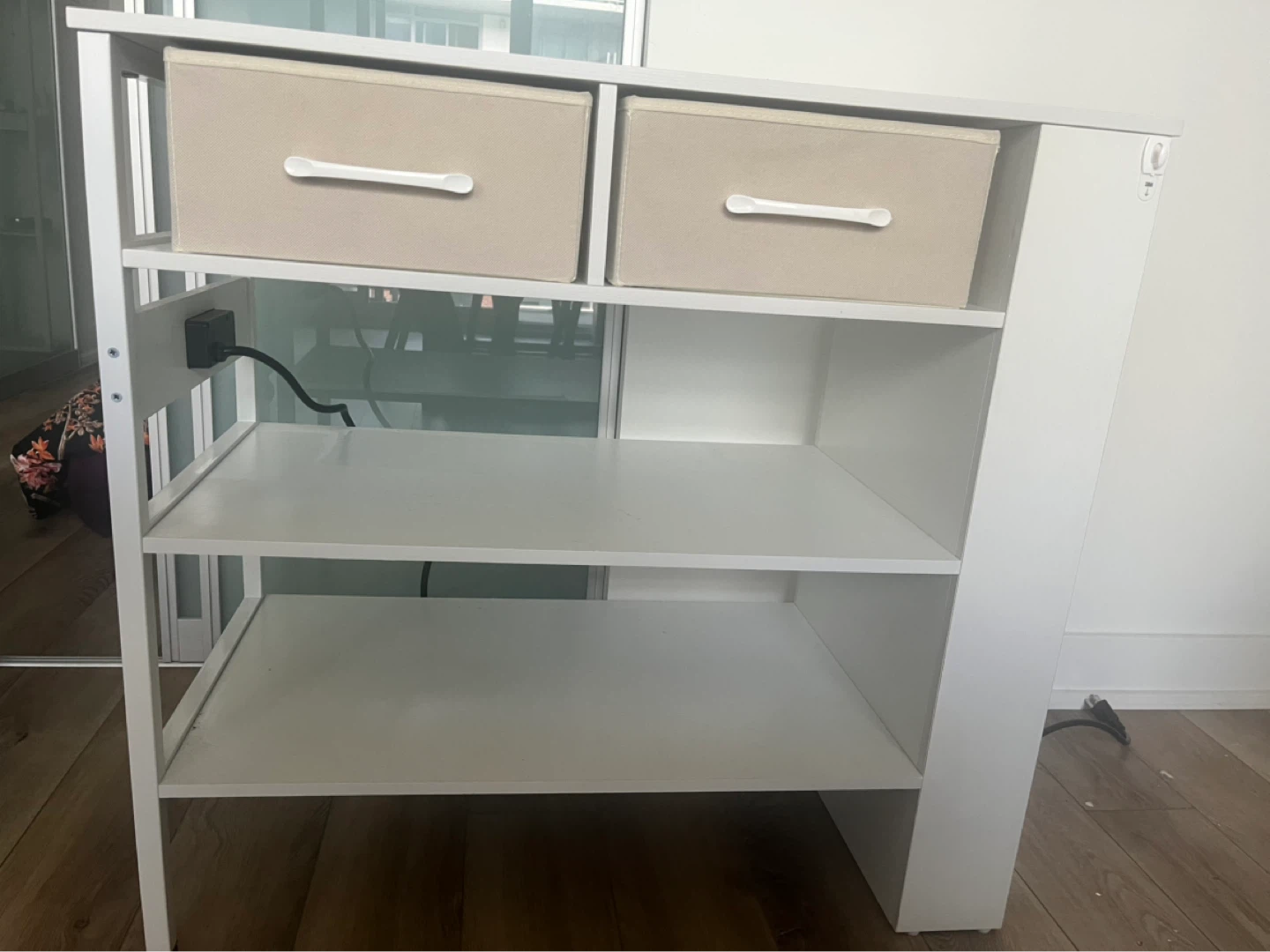 MOVING SALE | White Kitchen Island with Fabric Drawers