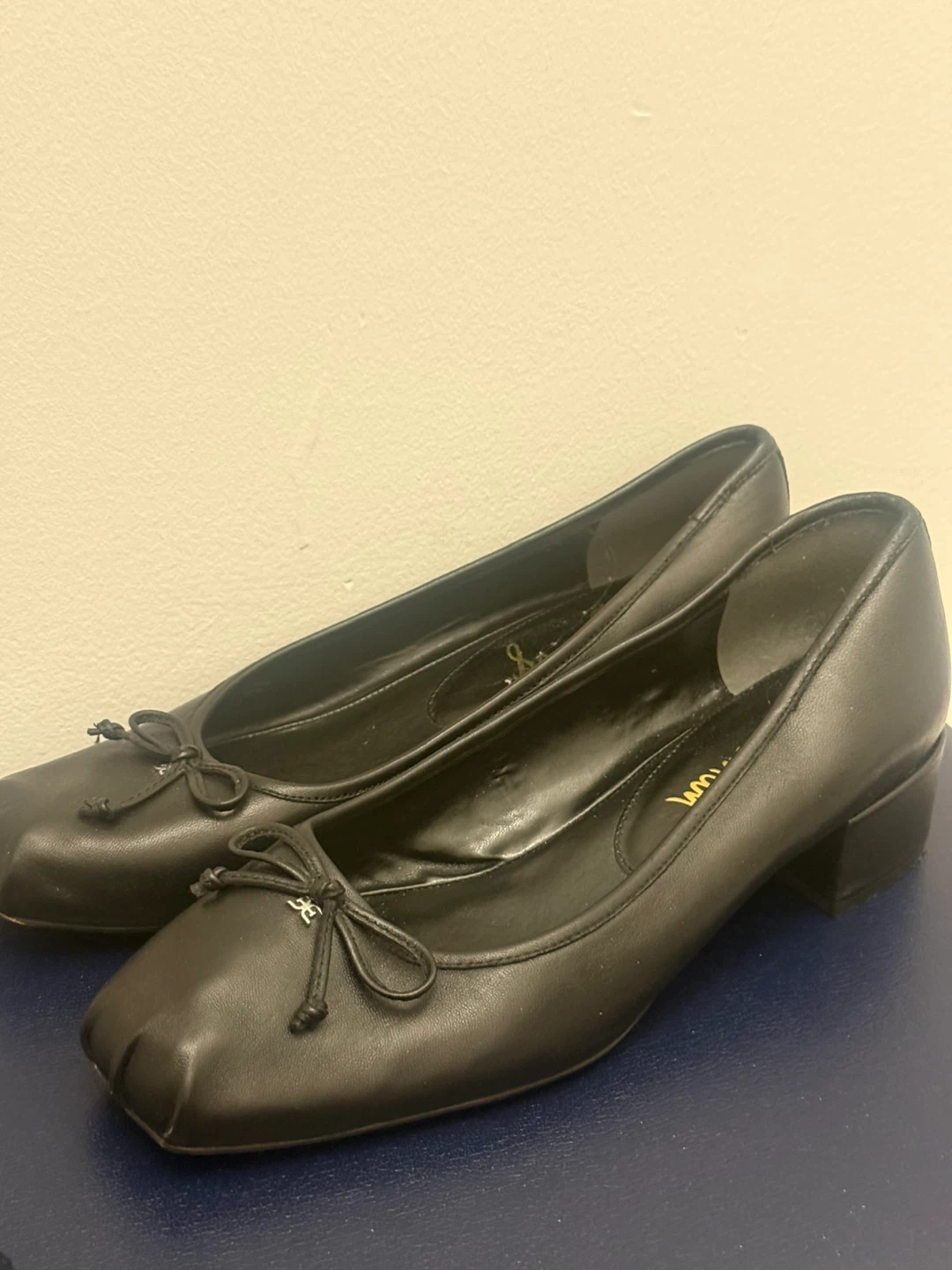 Sam Edelman Black Leather Bow Block Heel Pumps - Women's Size 10