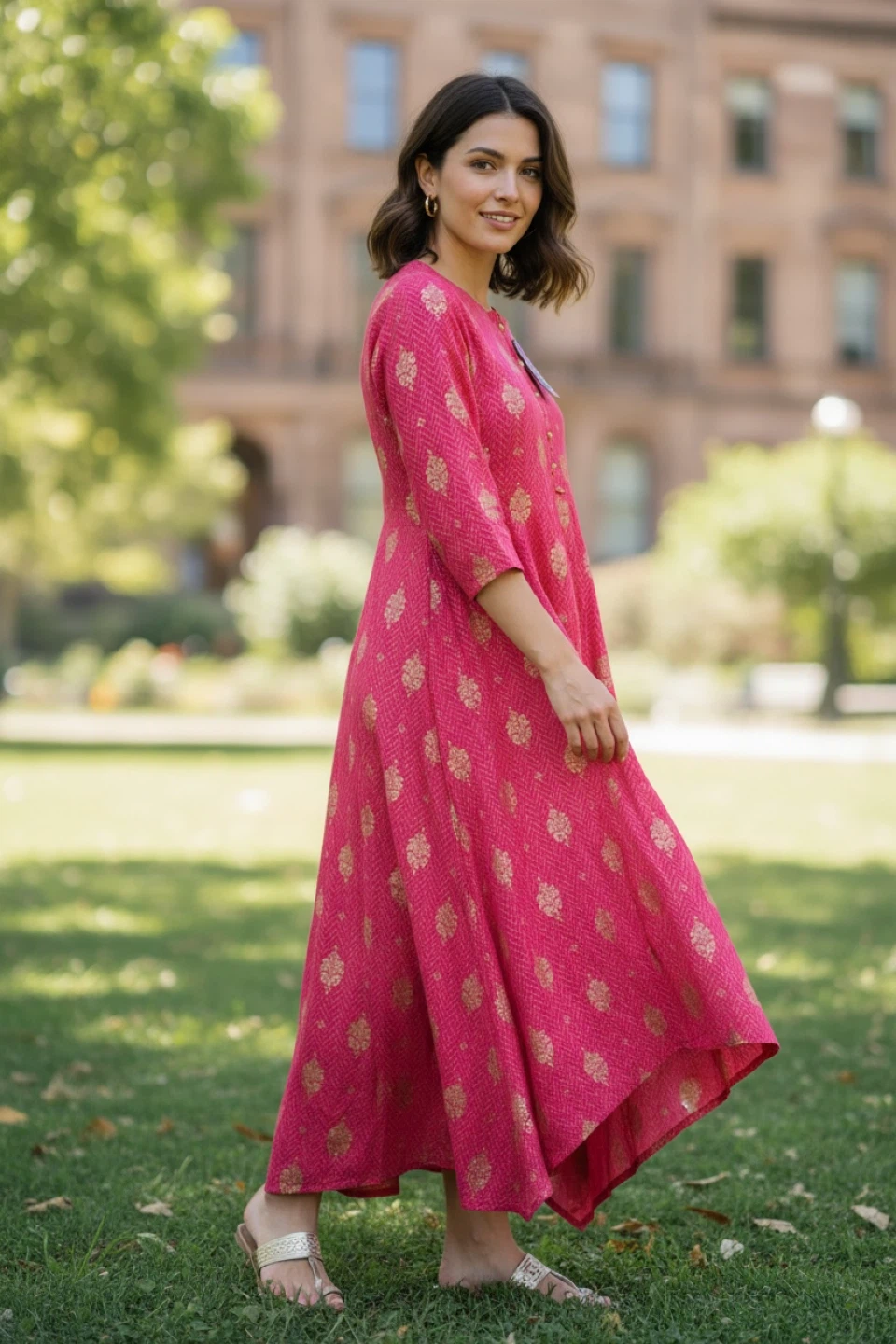 Sabhyata Pink Kurta Dress with Gold Print