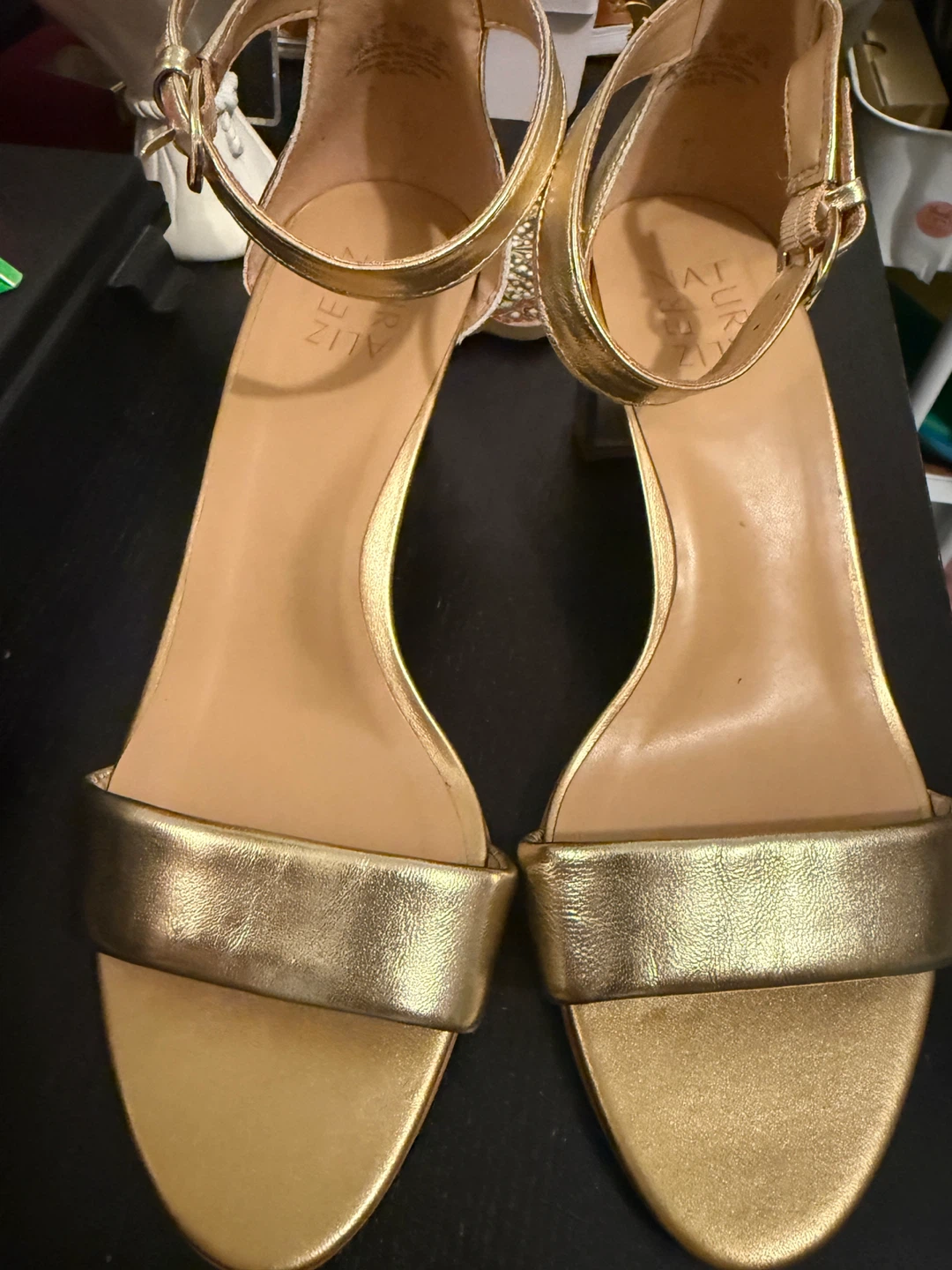 NATURALIZER Gold Block Heel Sandals