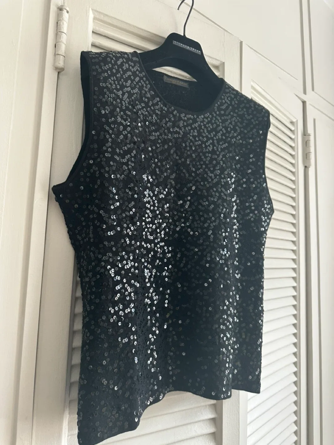 Donna Karan Black Sequin Sleeveless Top