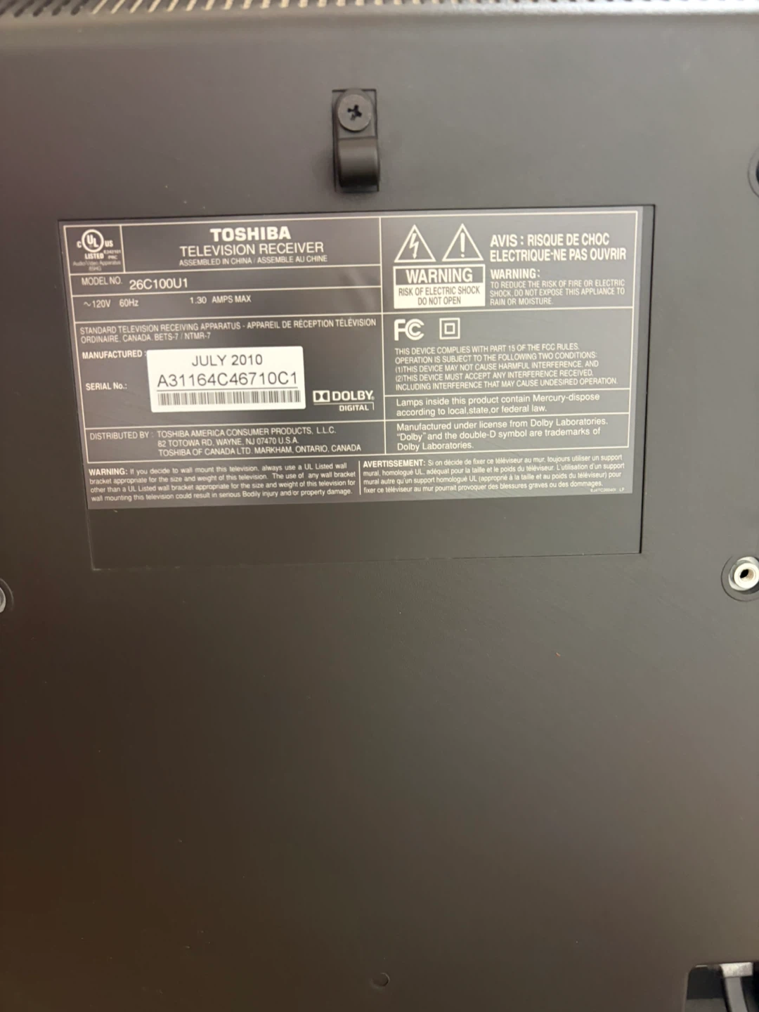 Toshiba LCD Television, 26 inch - photo 2