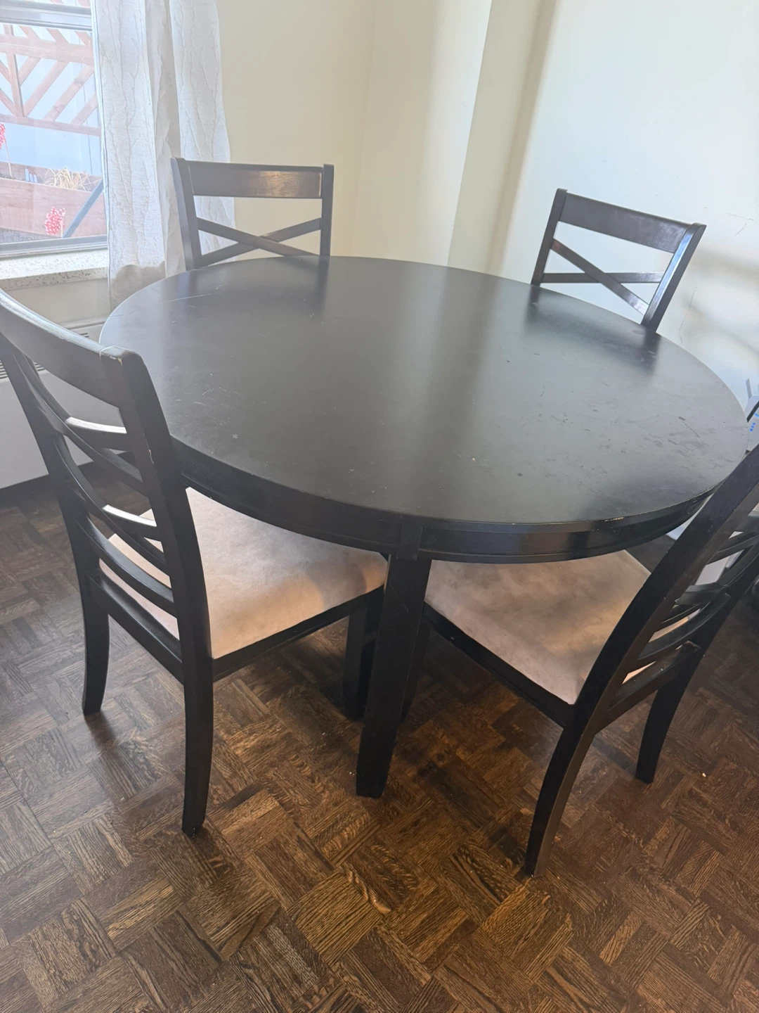 Dark Round Dining Table with 4 Chairs