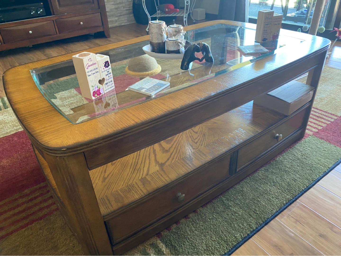 Wooden Coffee Table with Glass Top