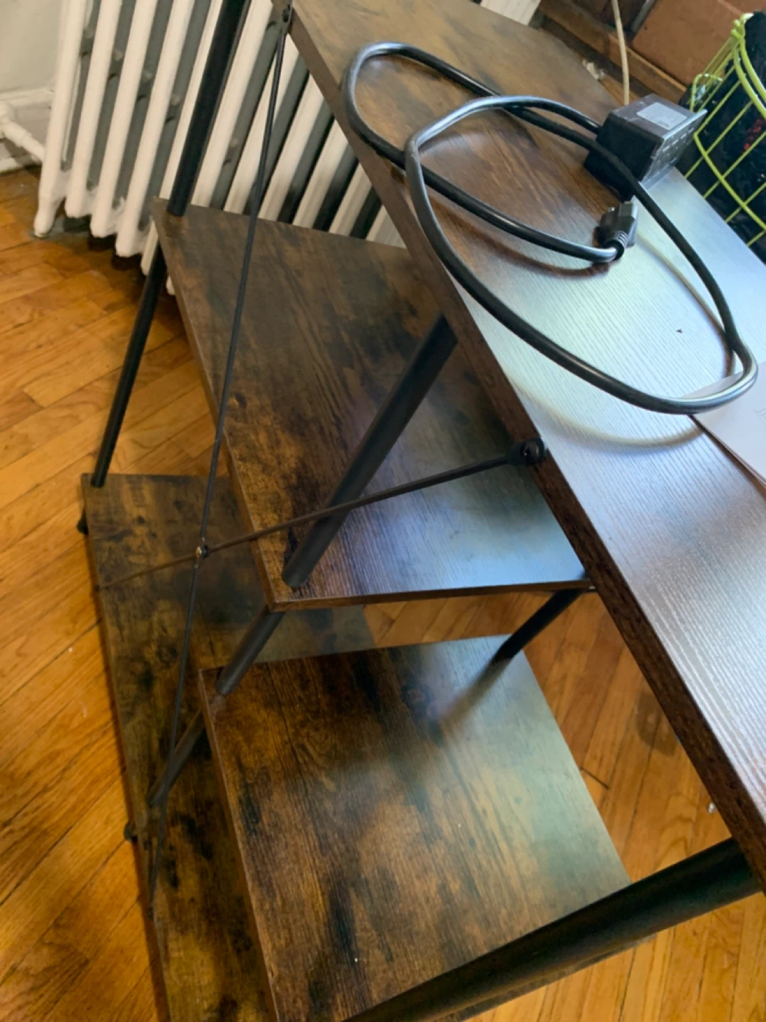 Wood grain 4-tier shelf unit with power strip - photo 4