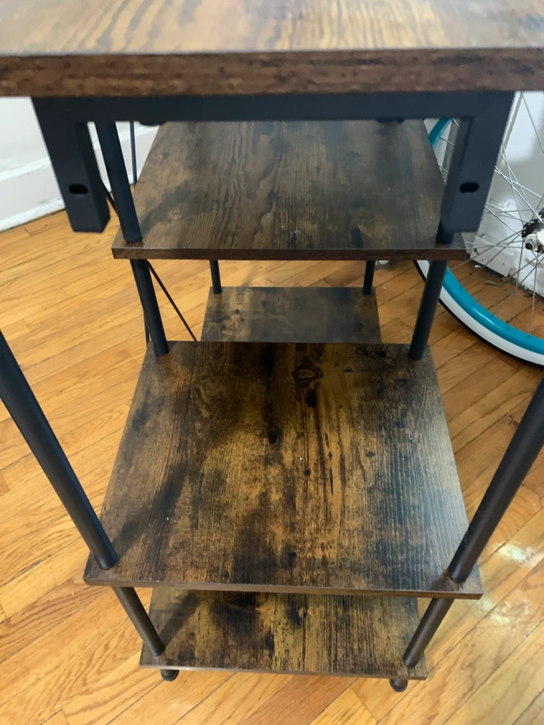 Wood grain 4-tier shelf unit with power strip - photo 5