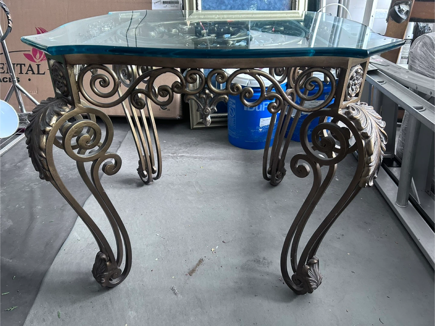 Ornate Metal and Glass Accent Table