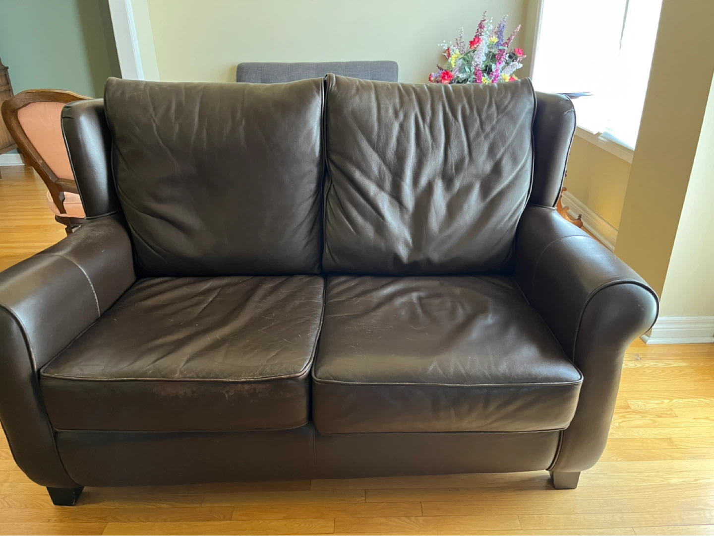 Two Dark Brown Leather Loveseat - photo 4