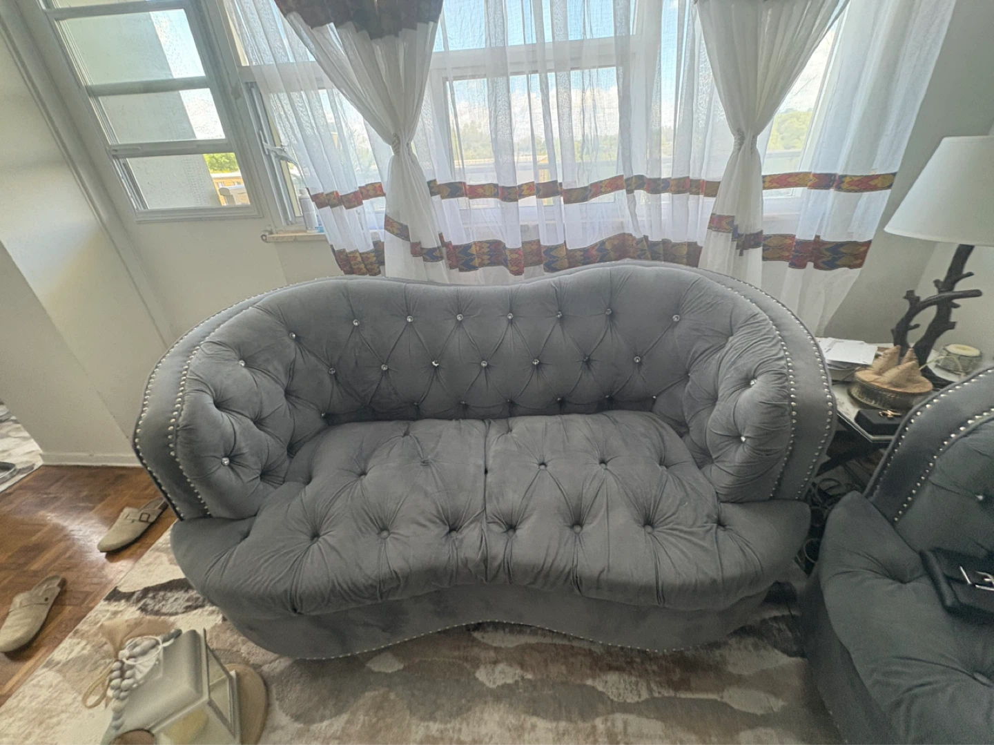 Grey Tufted Loveseat Sofa - photo 5