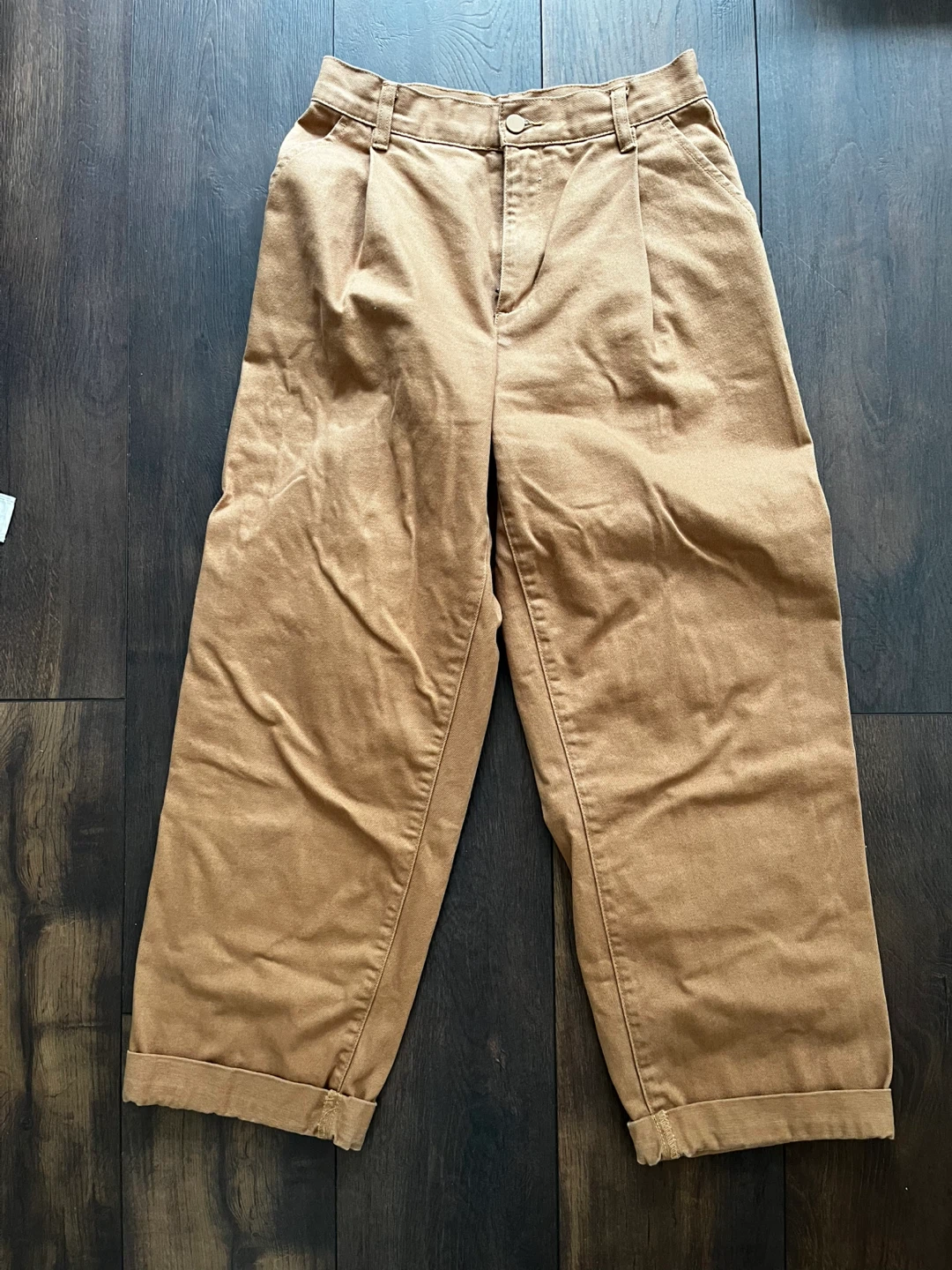 Oak + Fort Tan Pleated Wide-Leg Cargo Denim