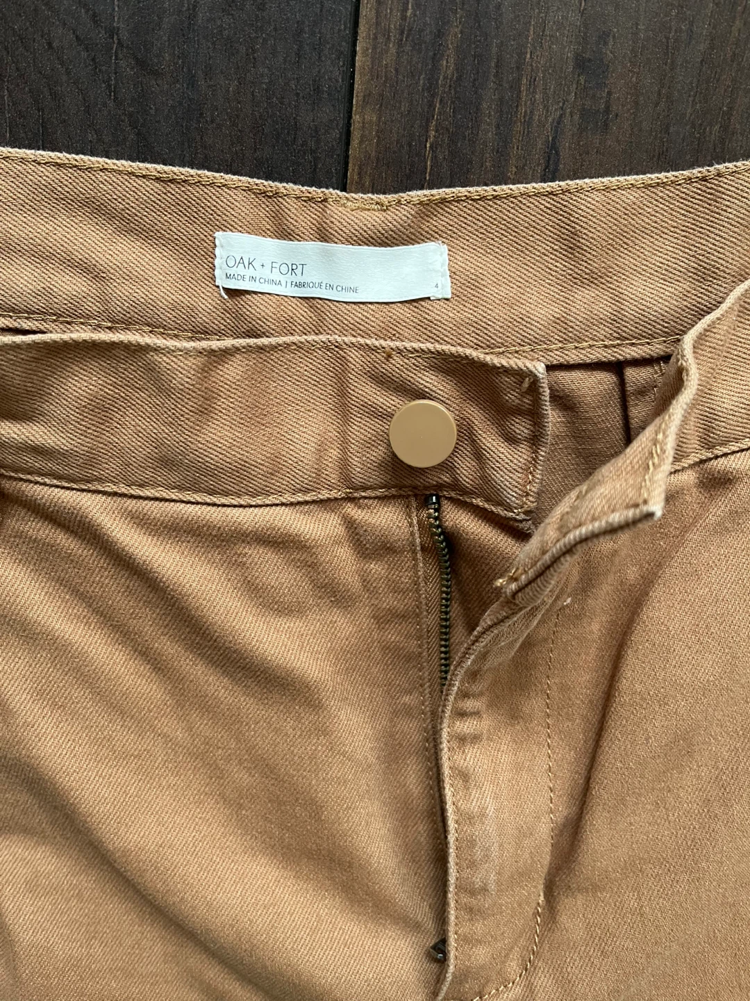 Oak + Fort Tan Pleated Wide-Leg Cargo Denim - photo 3