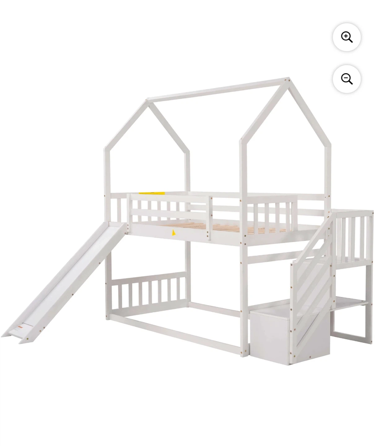 White Twin over Twin House Bunk Bed with Slide and Stairs - photo 4
