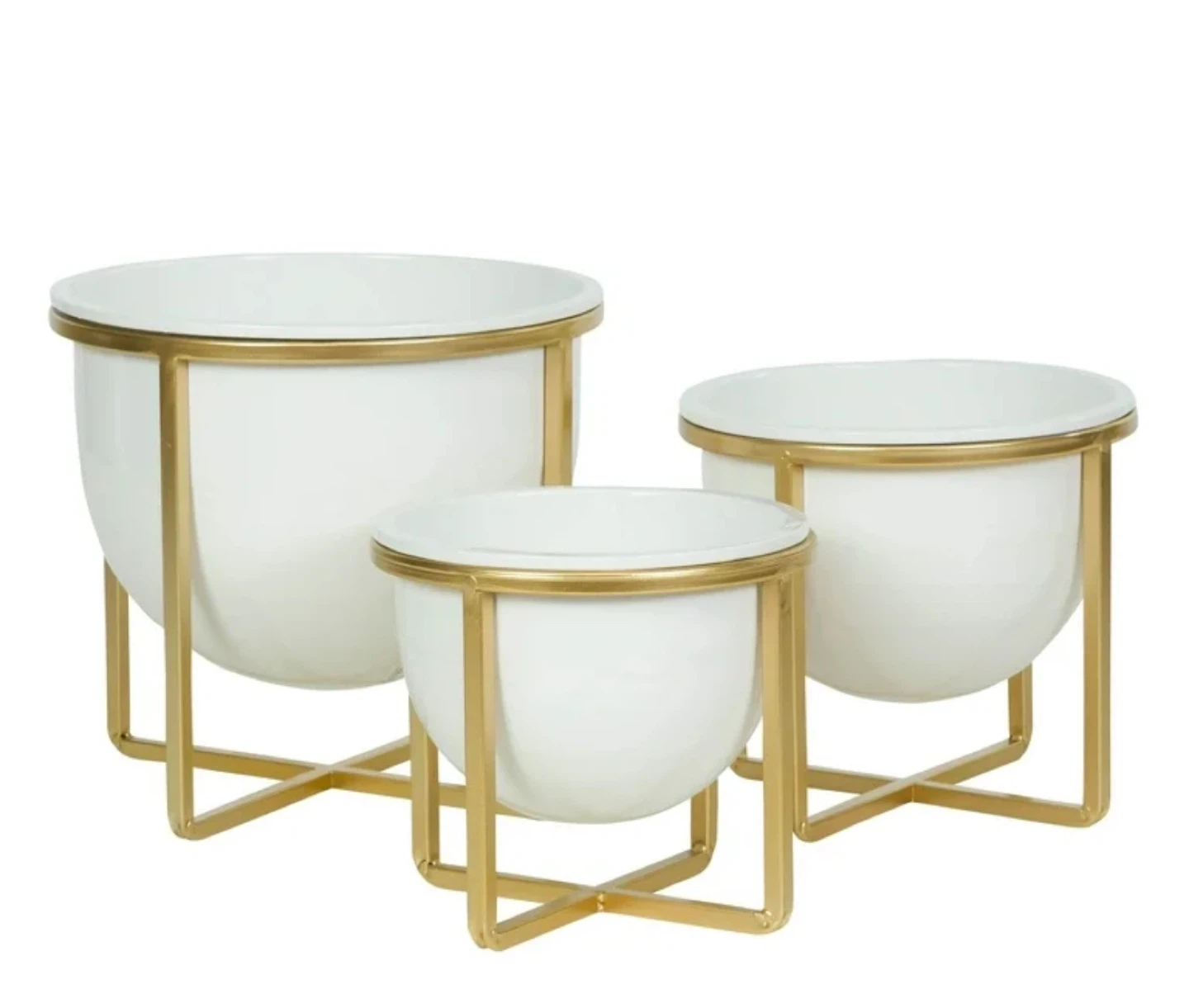 Set of 3 White & Gold Planters