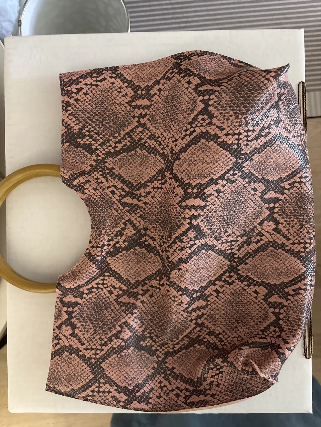 BEAUTY BOUTIQUE Pink Snake Print Tote Bag with Wooden Handles