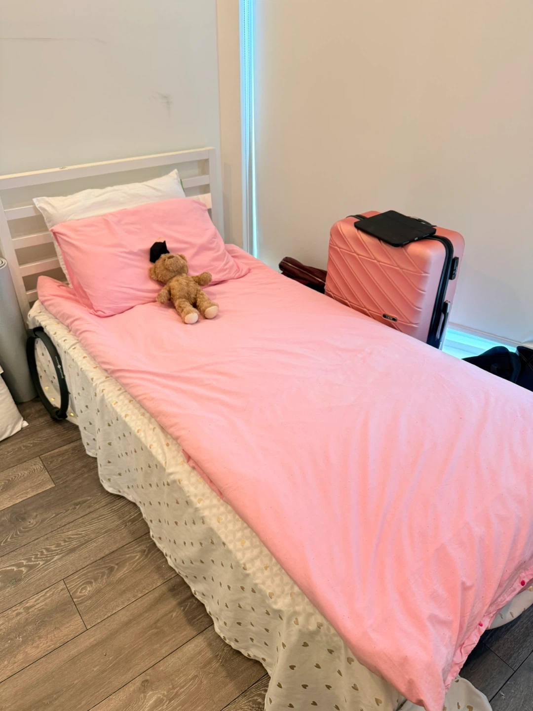 White Twin Bed Frame with twin mattress