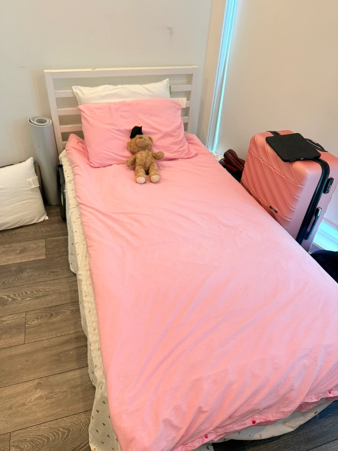 White Twin Bed Frame with twin mattress - photo 2