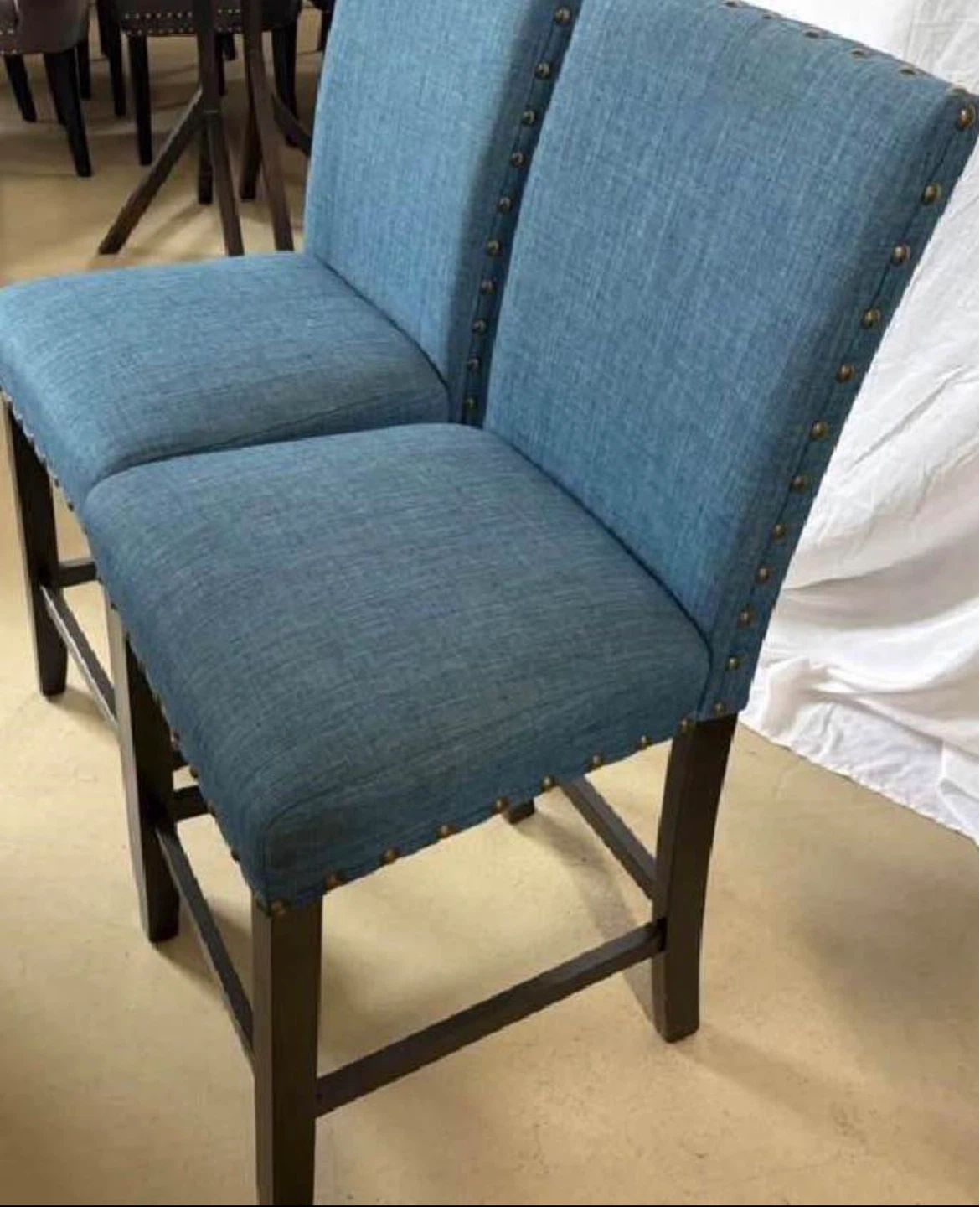Blue Upholstered Counter Stools with Nailhead Trim (Set of 2) - photo 2