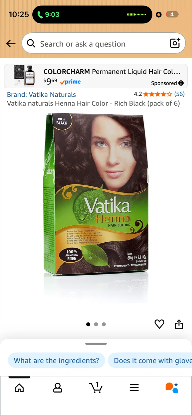 Vatika Naturals Henna Hair Color - Rich Black (Pack of 6)