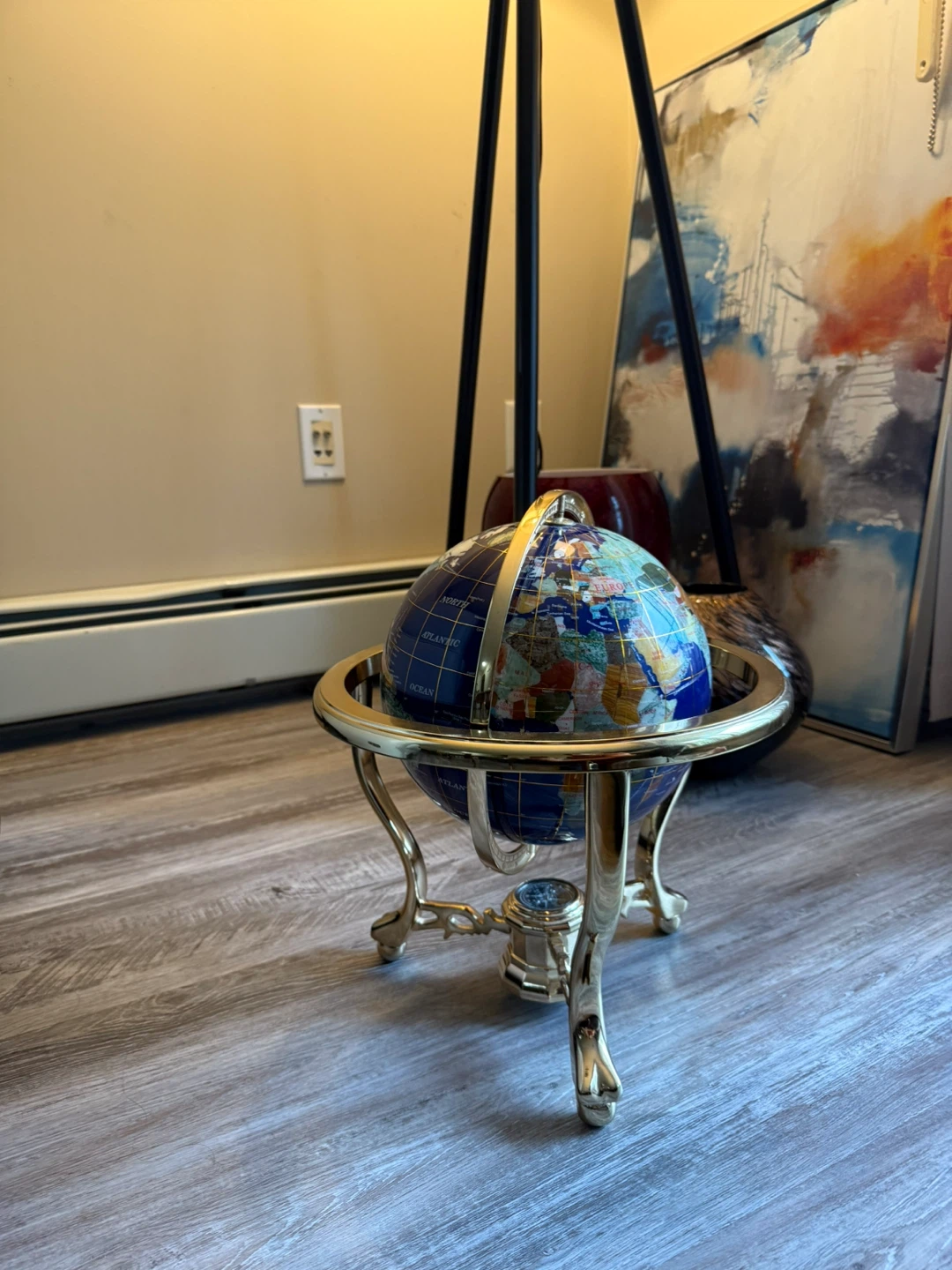 Large Gemstone Globe on Brass Stand – Excellent Condition - photo 3