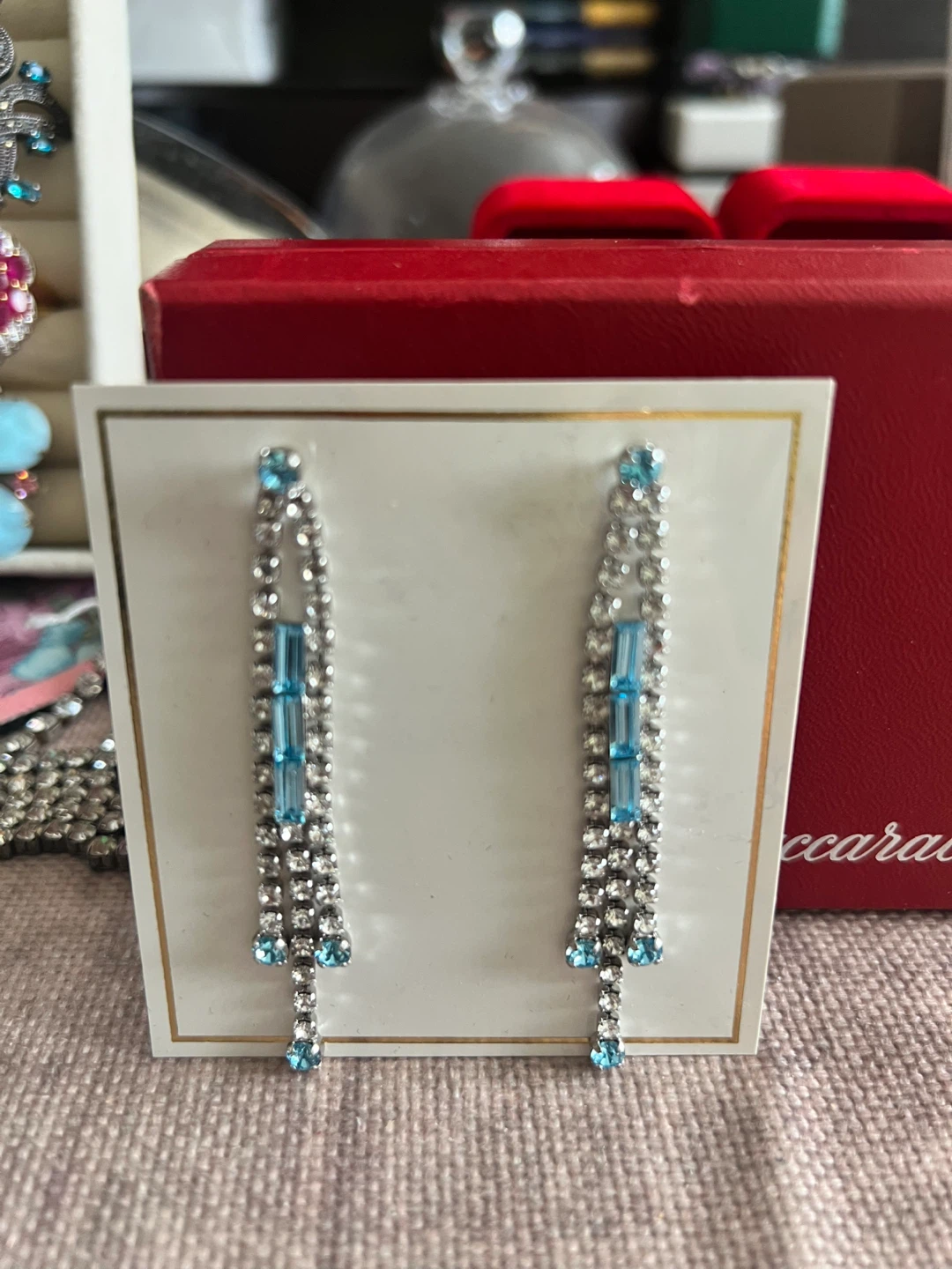 Gold Tone Cameo and Turquoise Dangle Earrings - photo 2