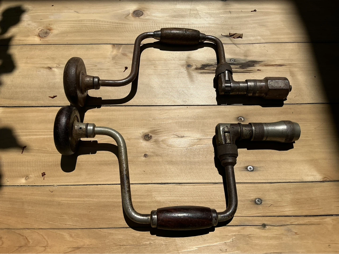 Two Vintage Hand Drill Bit Braces !