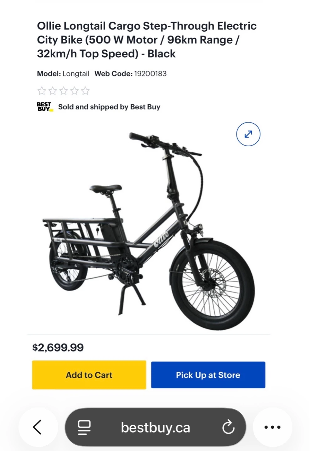 NEW! Ollie Longtail Cargo City EBike 500W 96km 32km/h MSRP $3050
