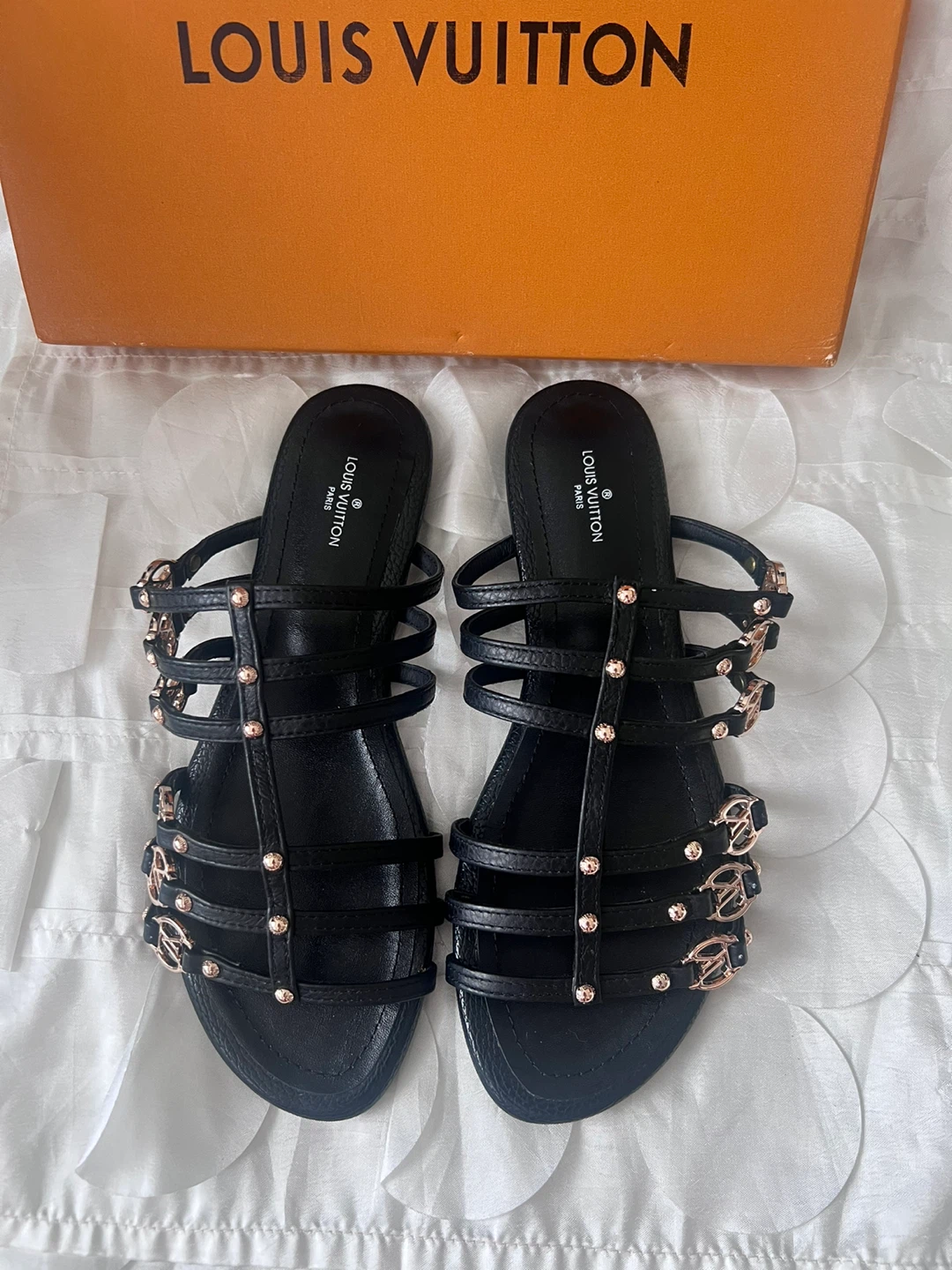 LV inspired Black Strappy Sandals