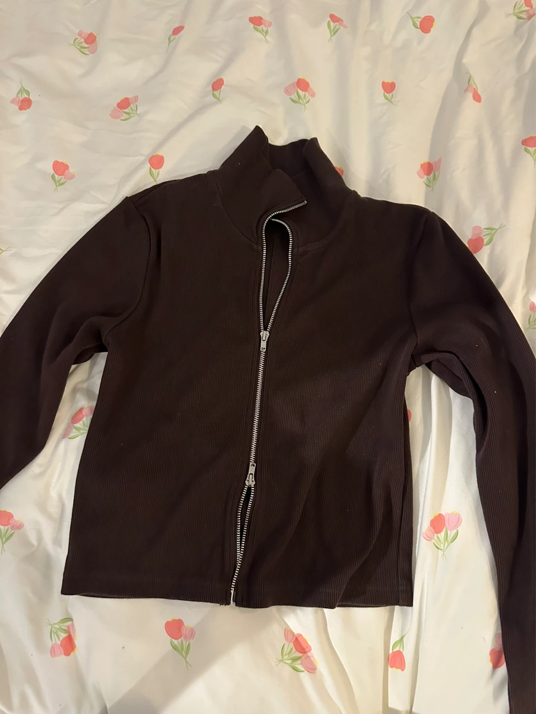 Brown Zip-Up Mock Neck Top - photo 3