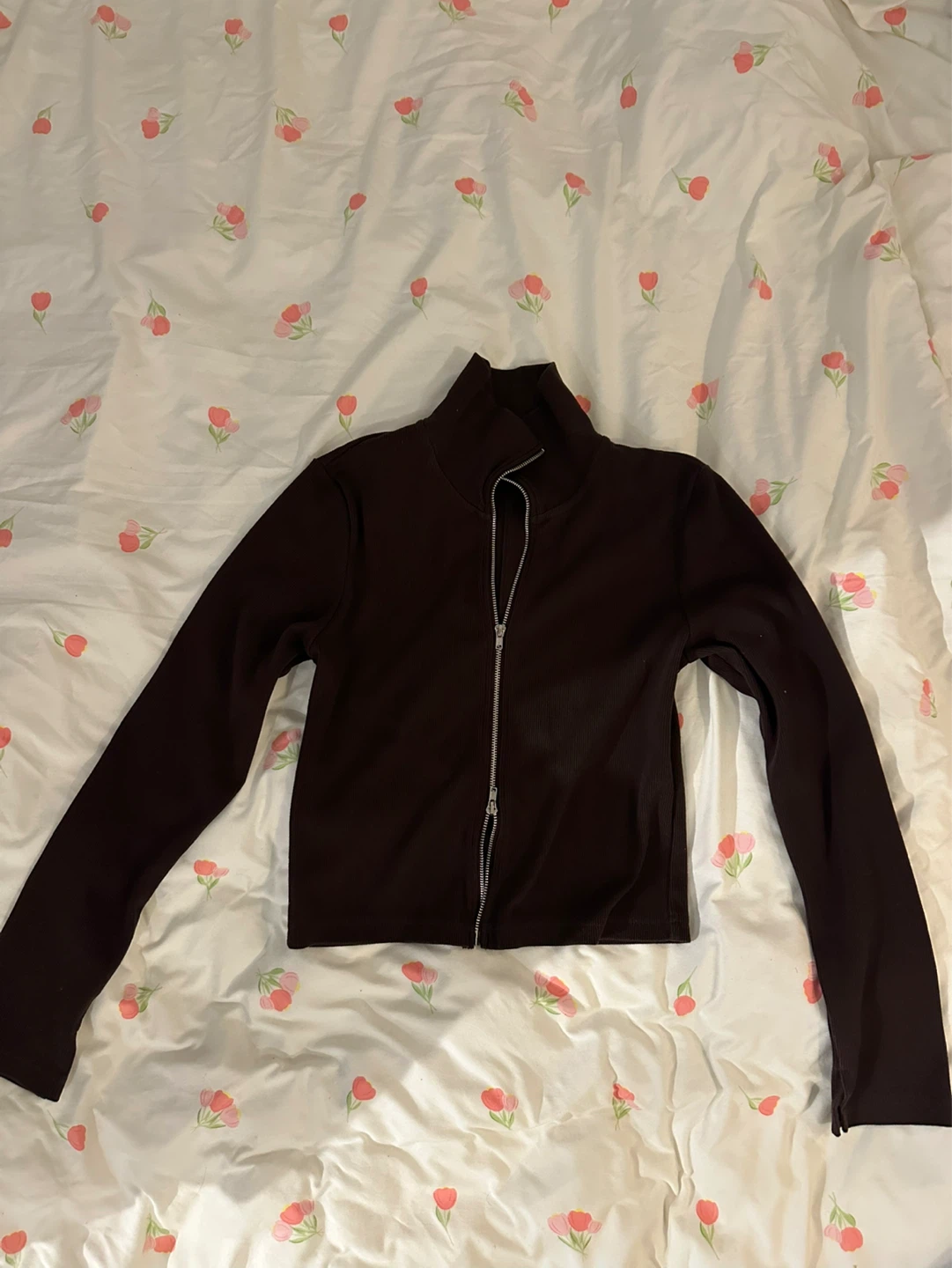 Brown Zip-Up Mock Neck Top - photo 2