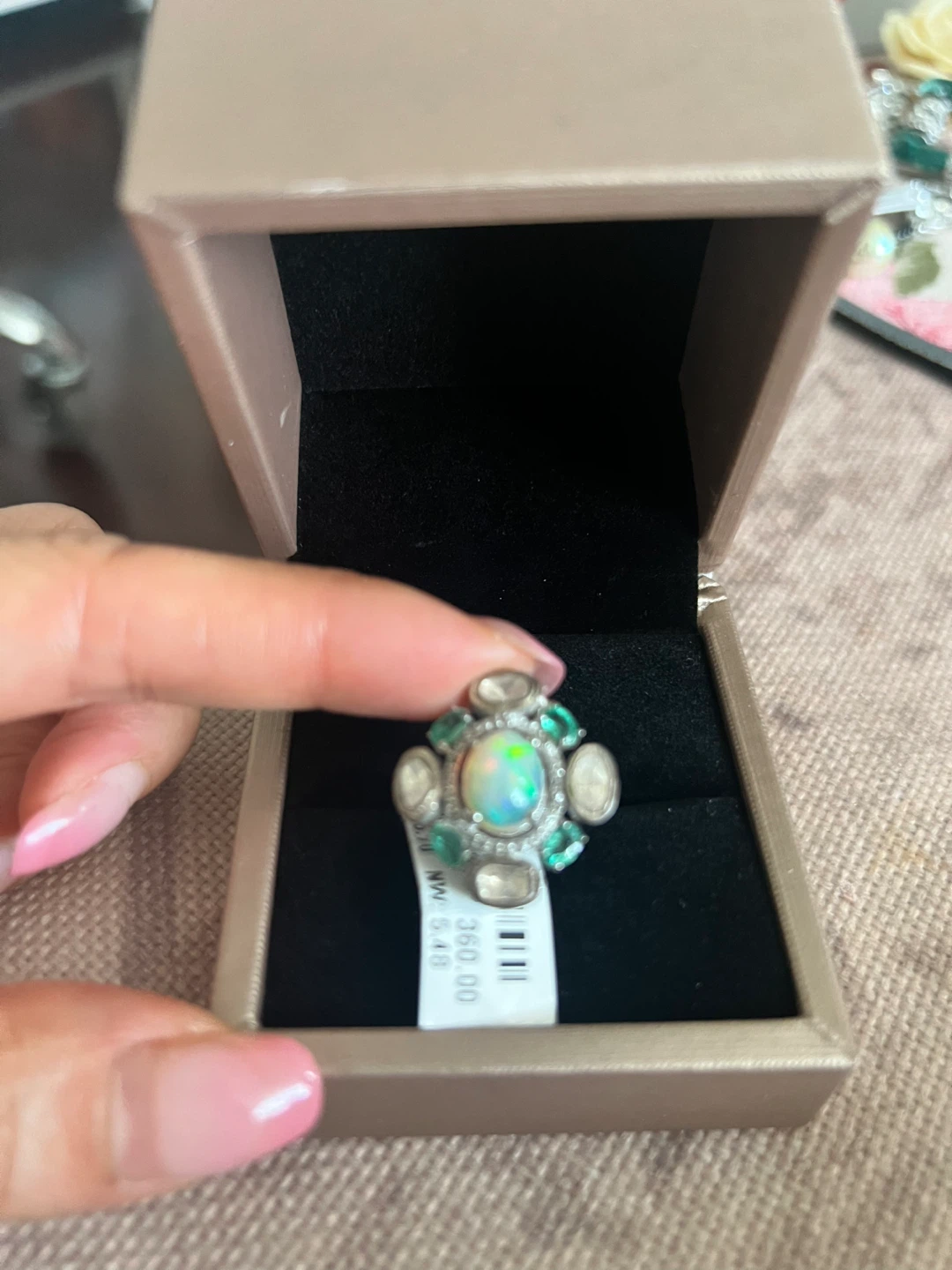 Opal and Emerald Ring in a Gift Box