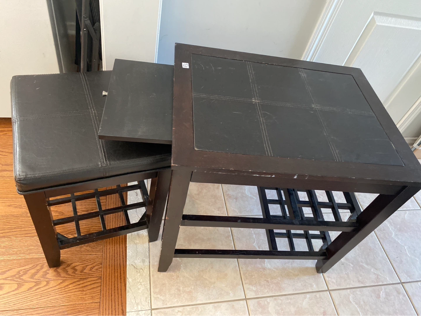 Dark Wood Accent Table with Padded Stool