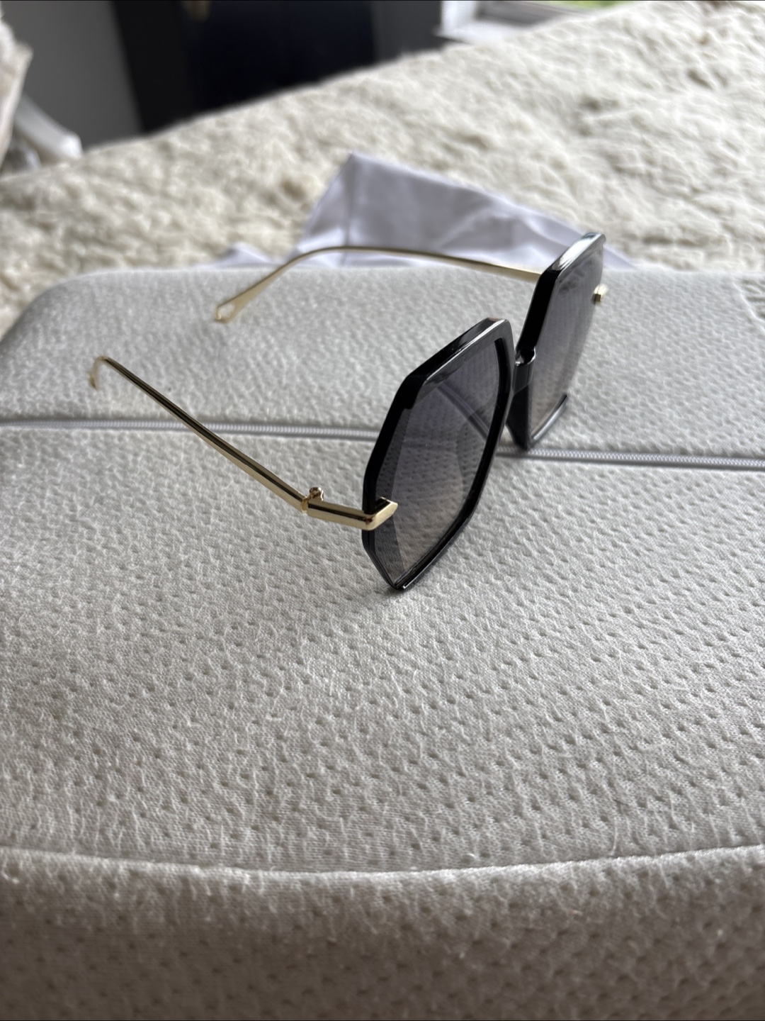Black Octagonal Sunglasses with Gold Accents - photo 2