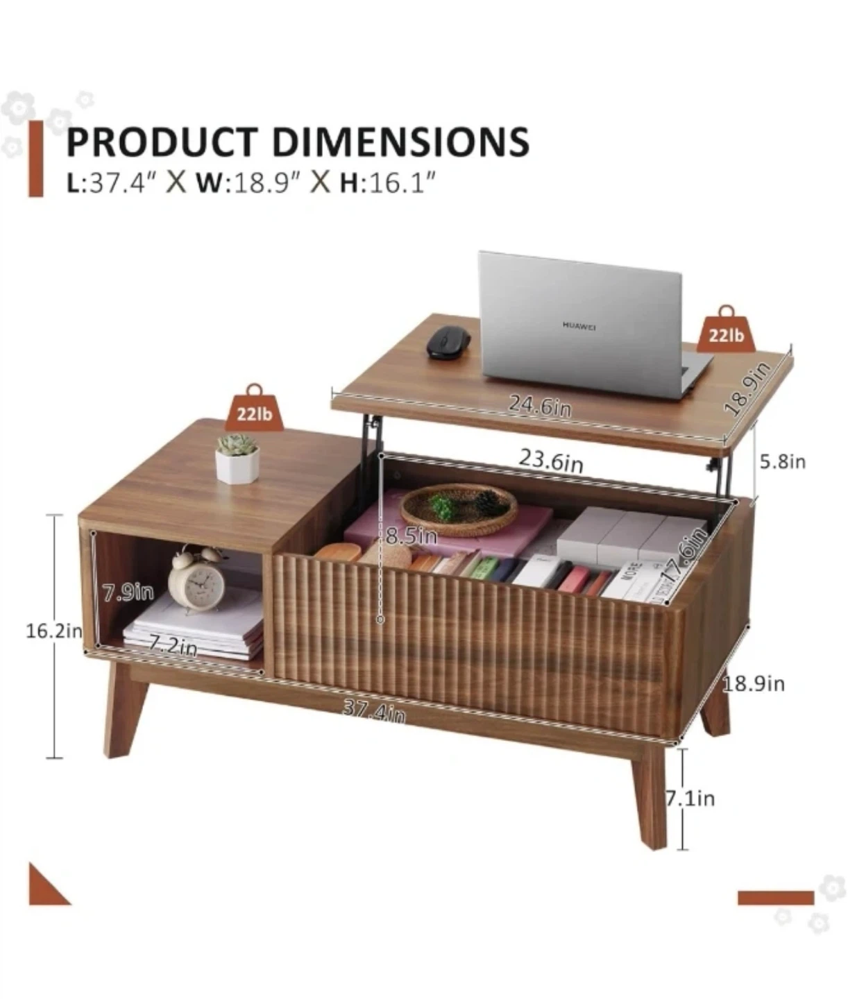 Lift Top Coffee Table with Storage - photo 5