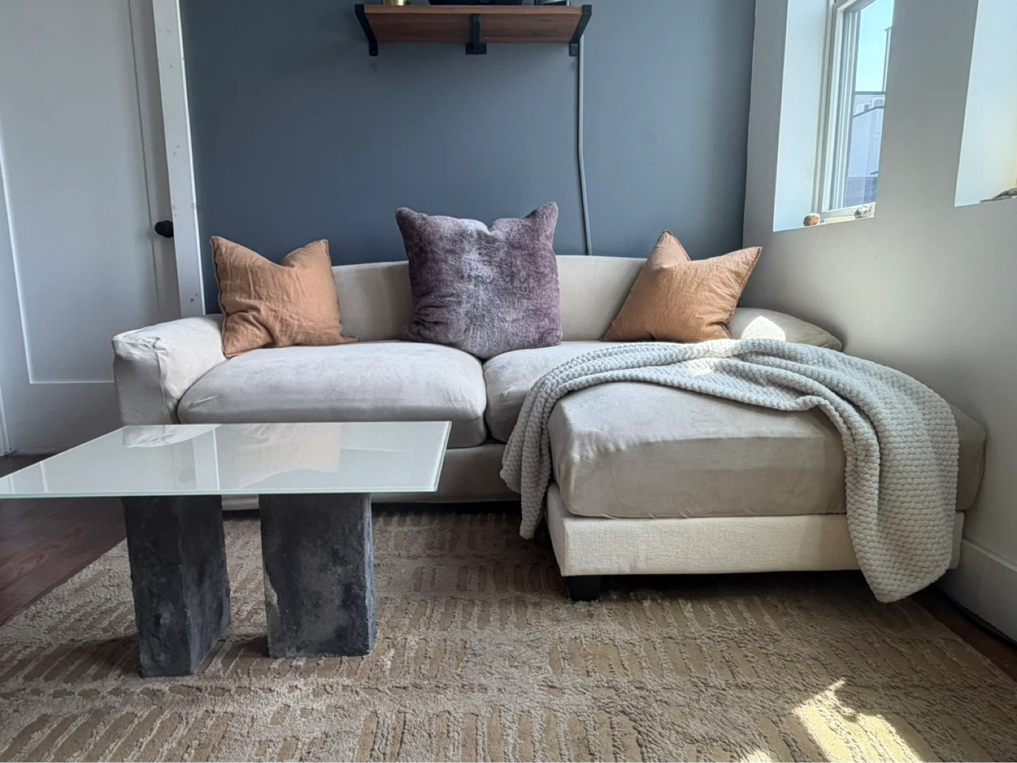 Beige Cloud Couch with Chaise Lounge