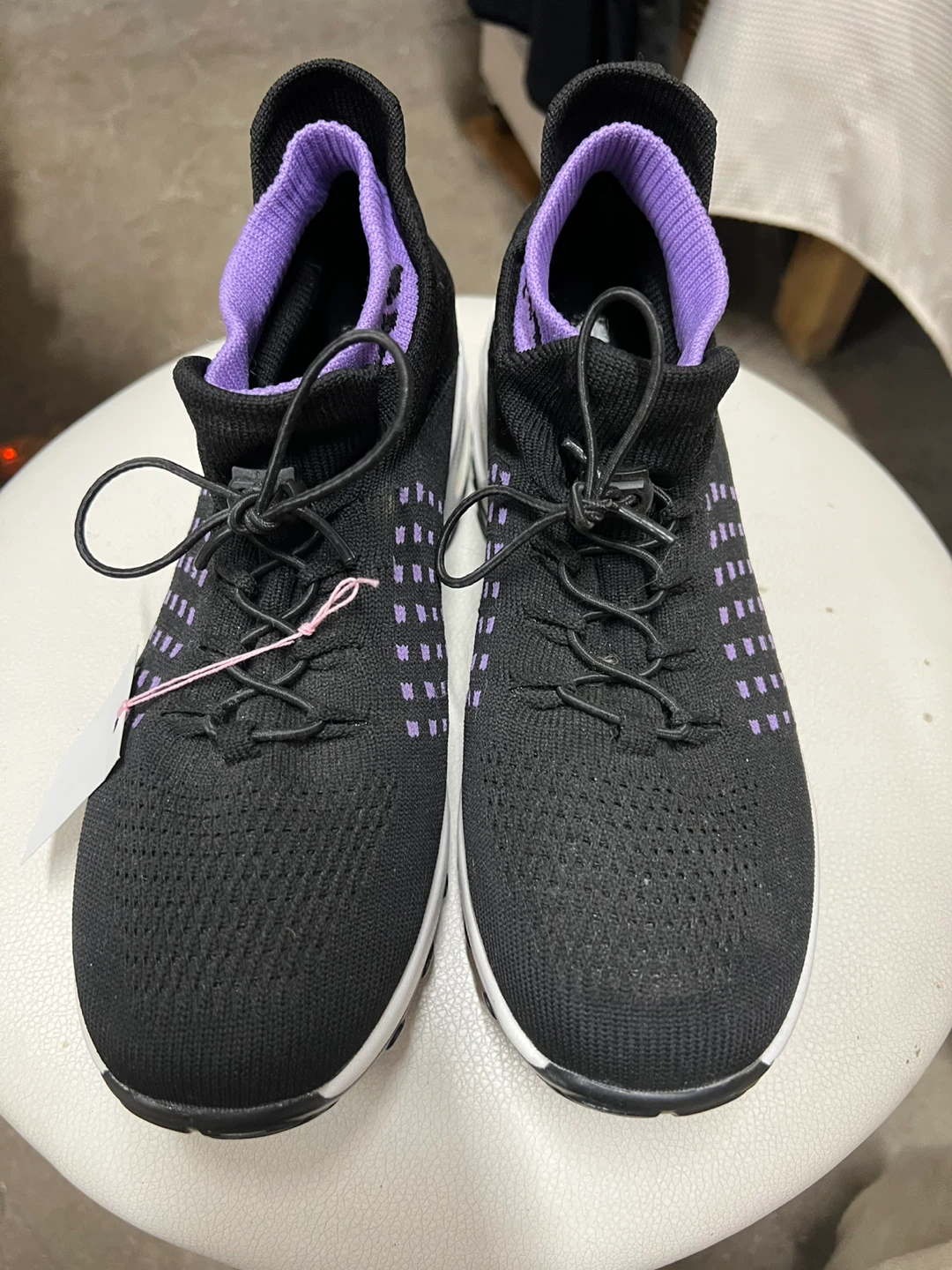 Black Knit Sneakers with Purple Accents - photo 2