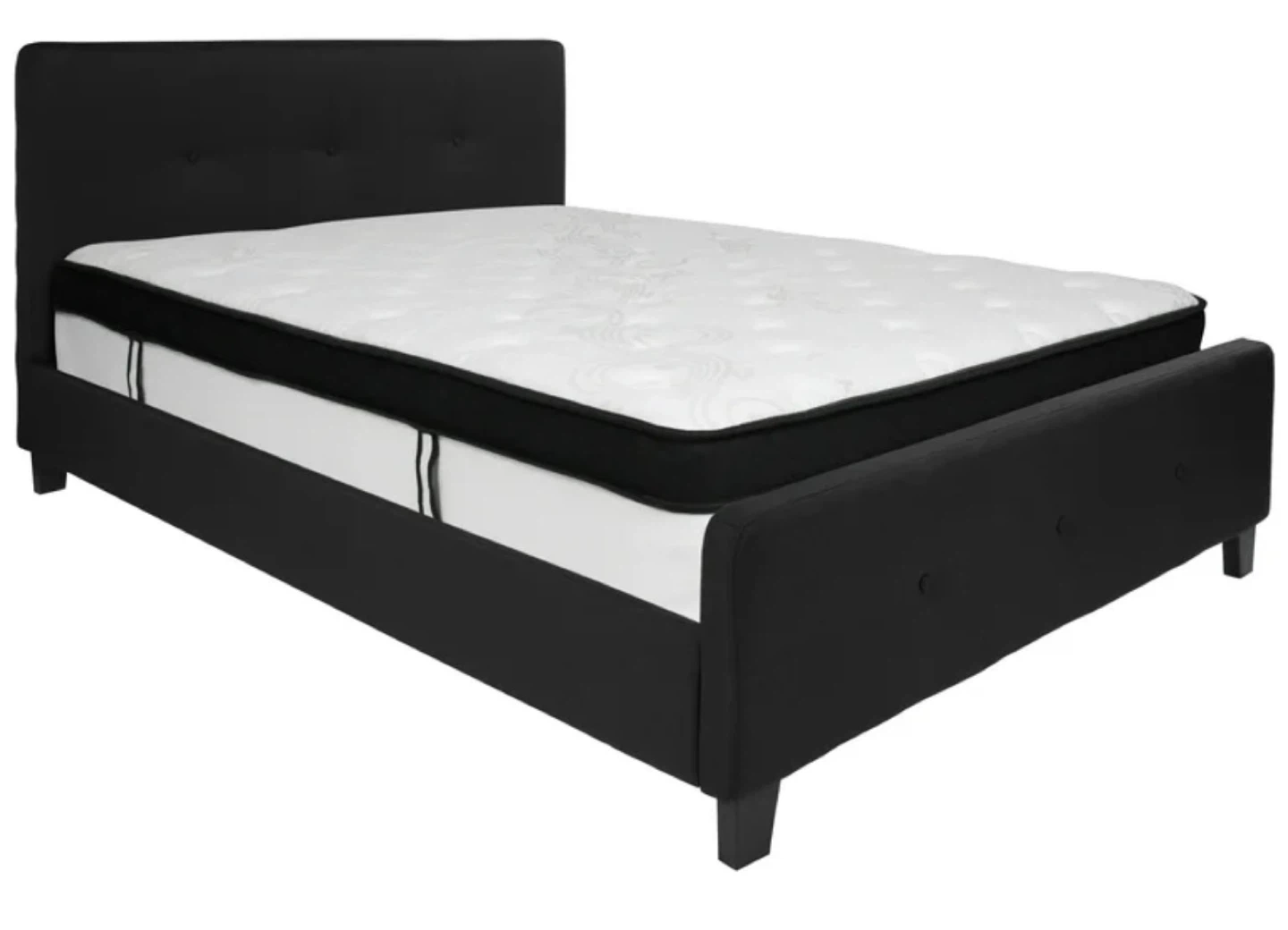 Black Upholstered Platform Bed Frame with Mattress