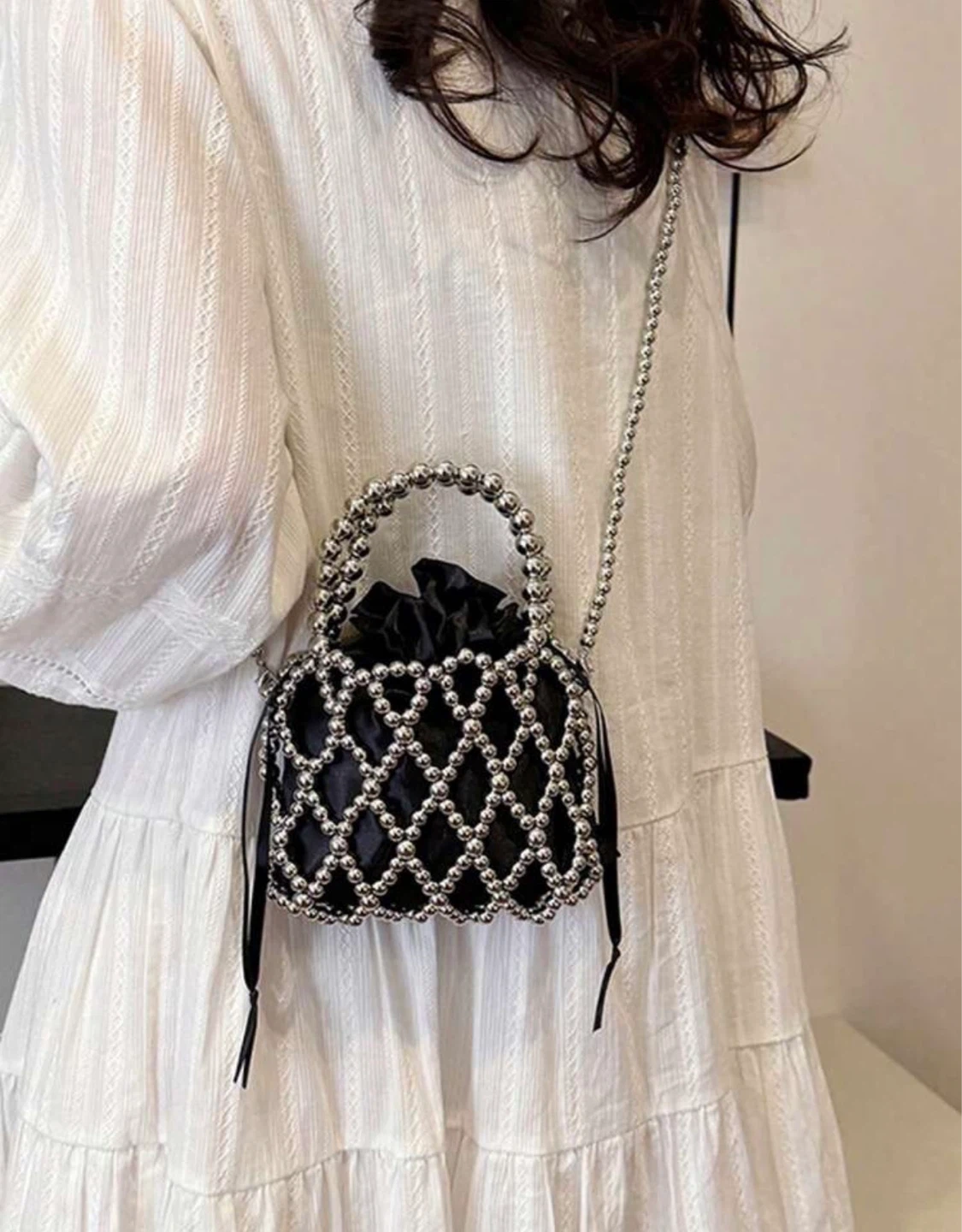 Black & Silver Beaded Bucket Bag - photo 3