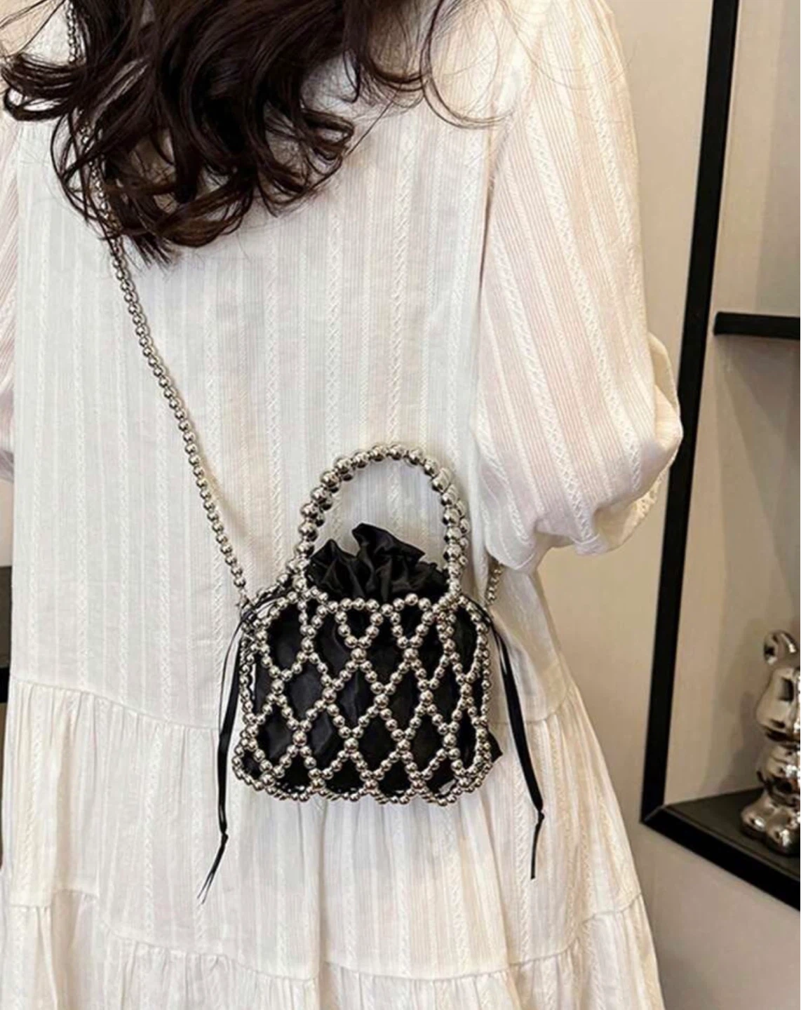 Black & Silver Beaded Bucket Bag - photo 4