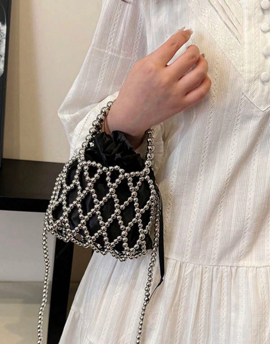 Black & Silver Beaded Bucket Bag - photo 2