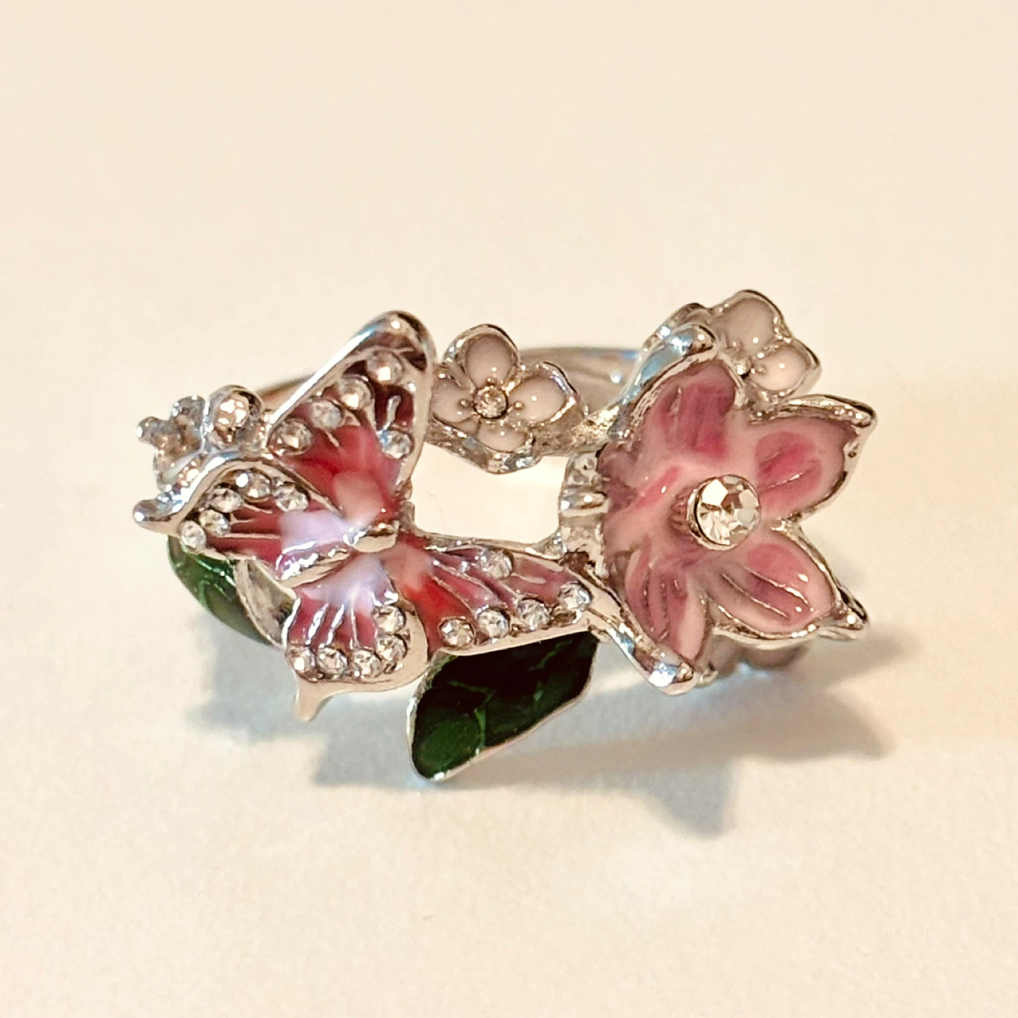 Butterfly and Flower Ring available in silver/rose gold tone - photo 2