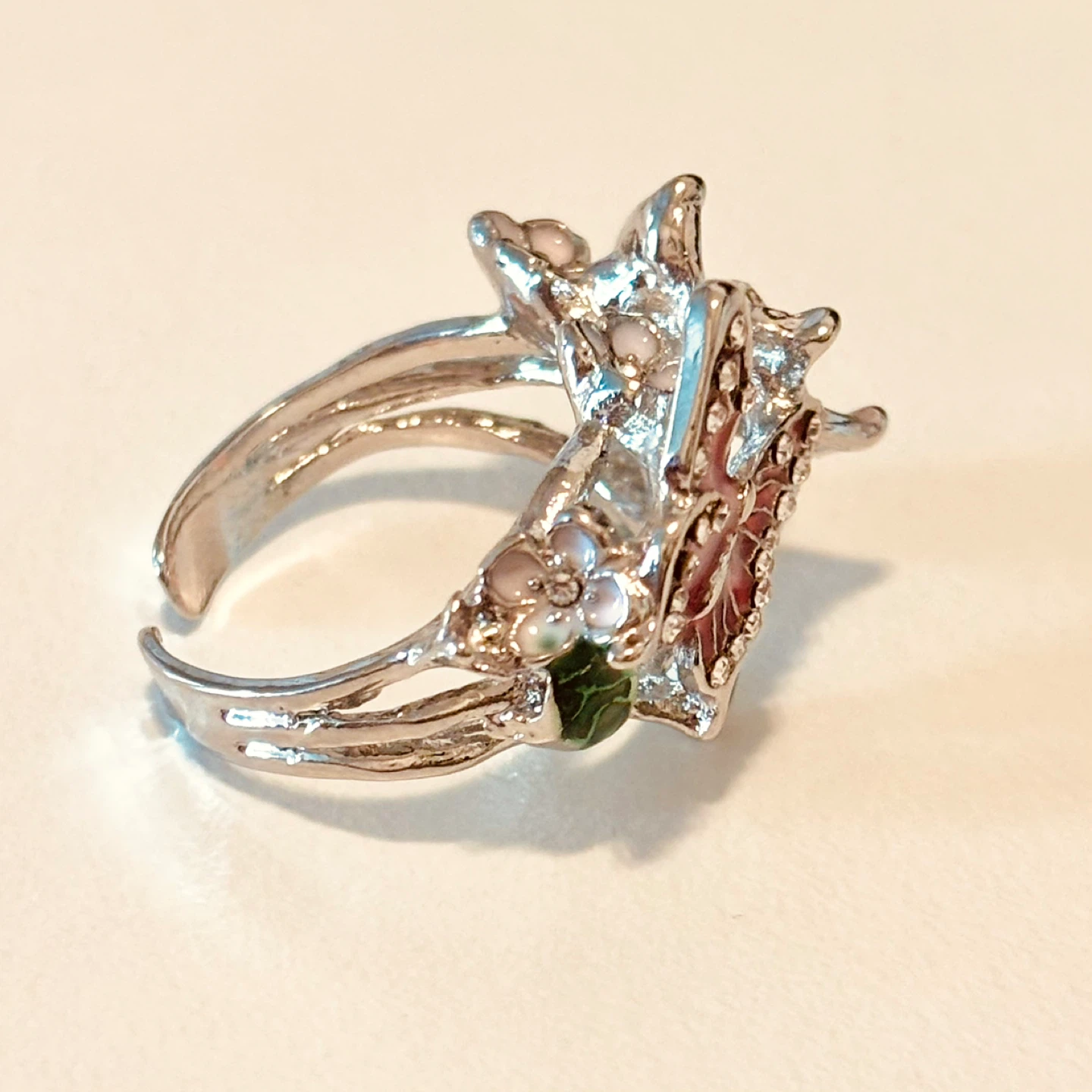 Butterfly and Flower Ring available in silver/rose gold tone - photo 3
