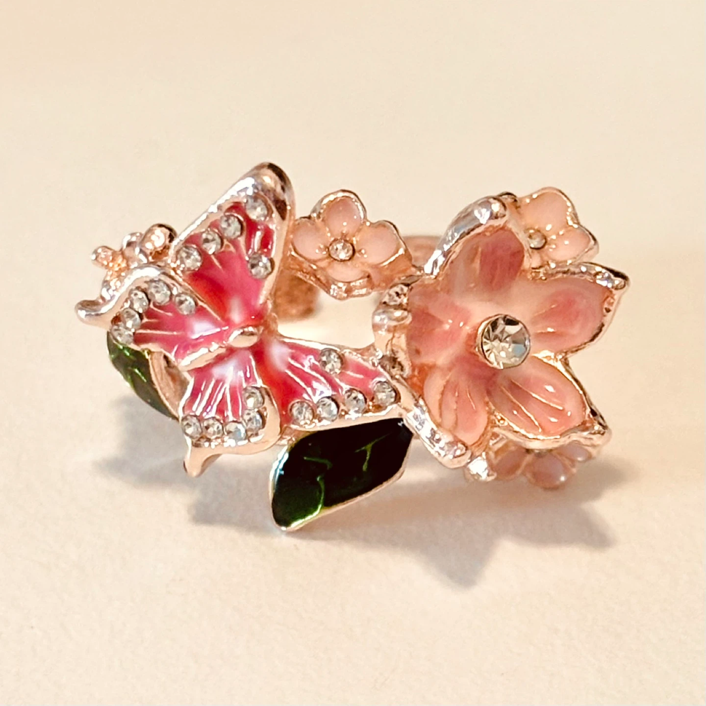 Butterfly and Flower Ring available in silver/rose gold tone - photo 5