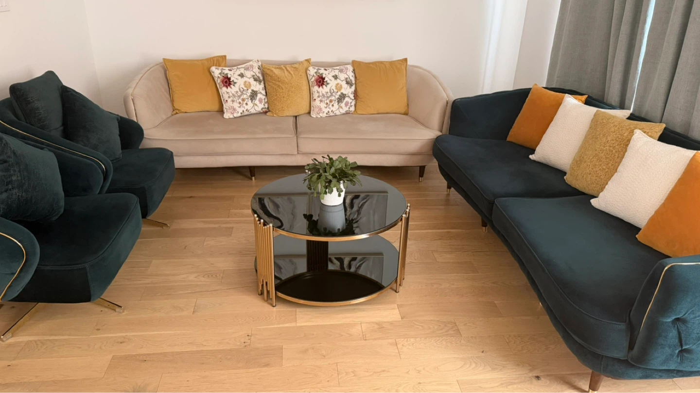 Velvet Sofa with Gold Trim