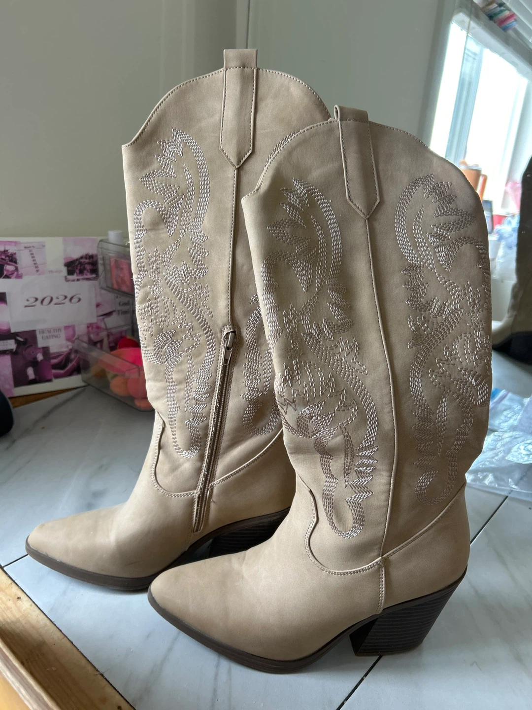 Beige Cowboy Boots Size 7