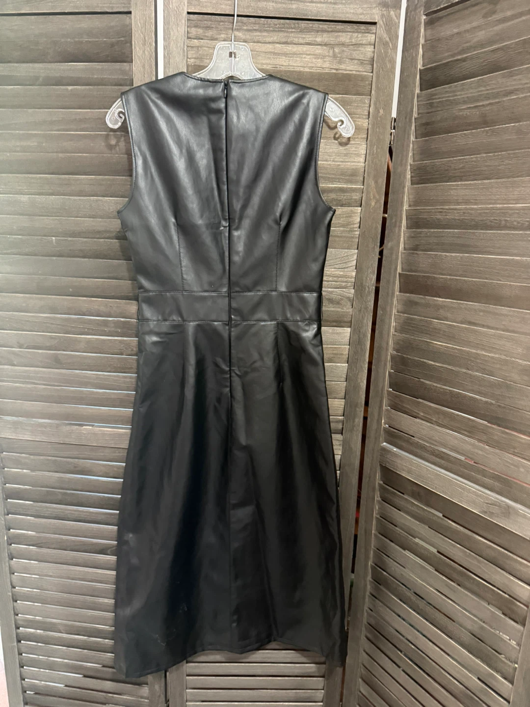 Black Faux Leather Sleeveless Dress - photo 2