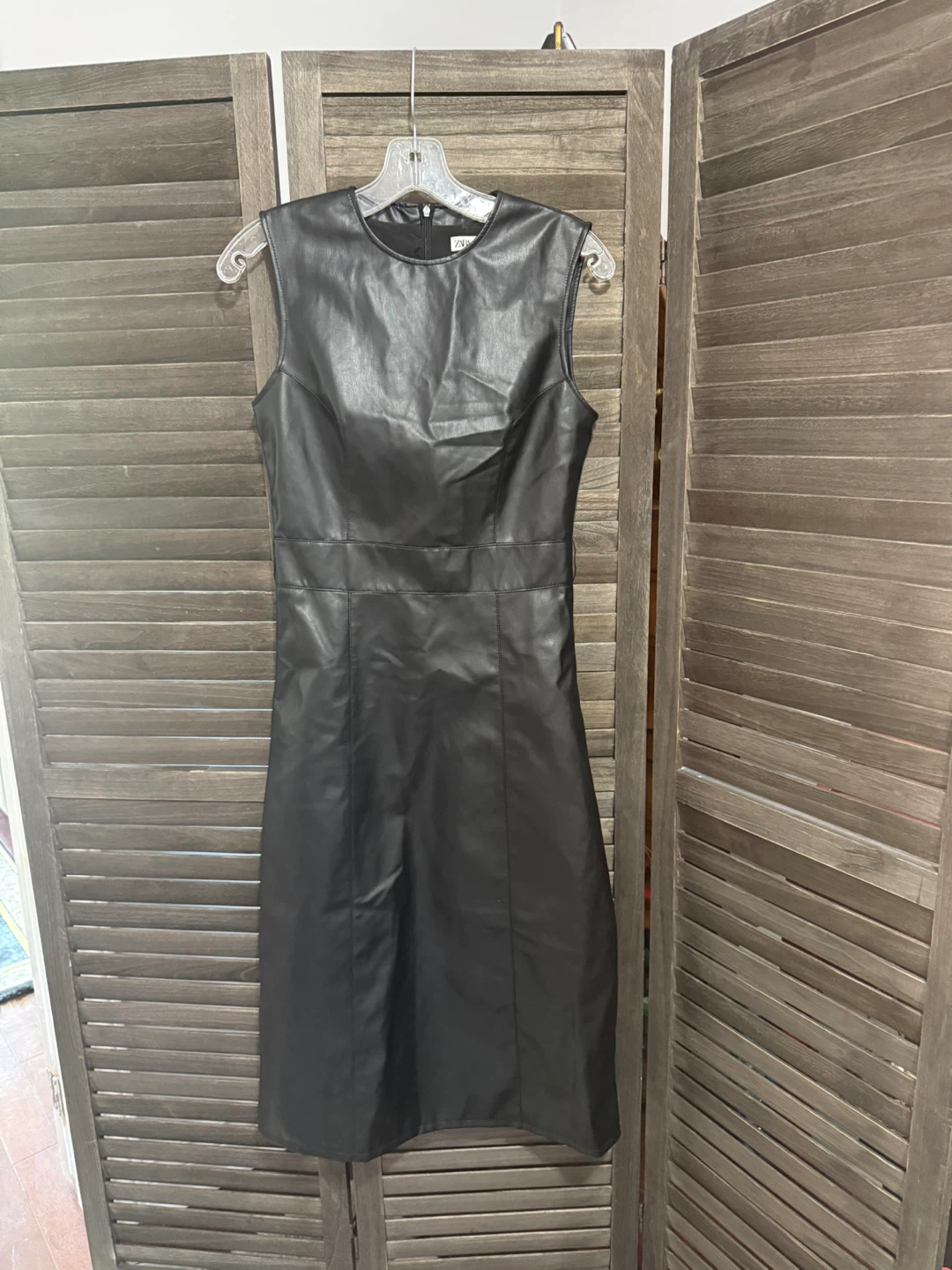 Black Faux Leather Sleeveless Dress