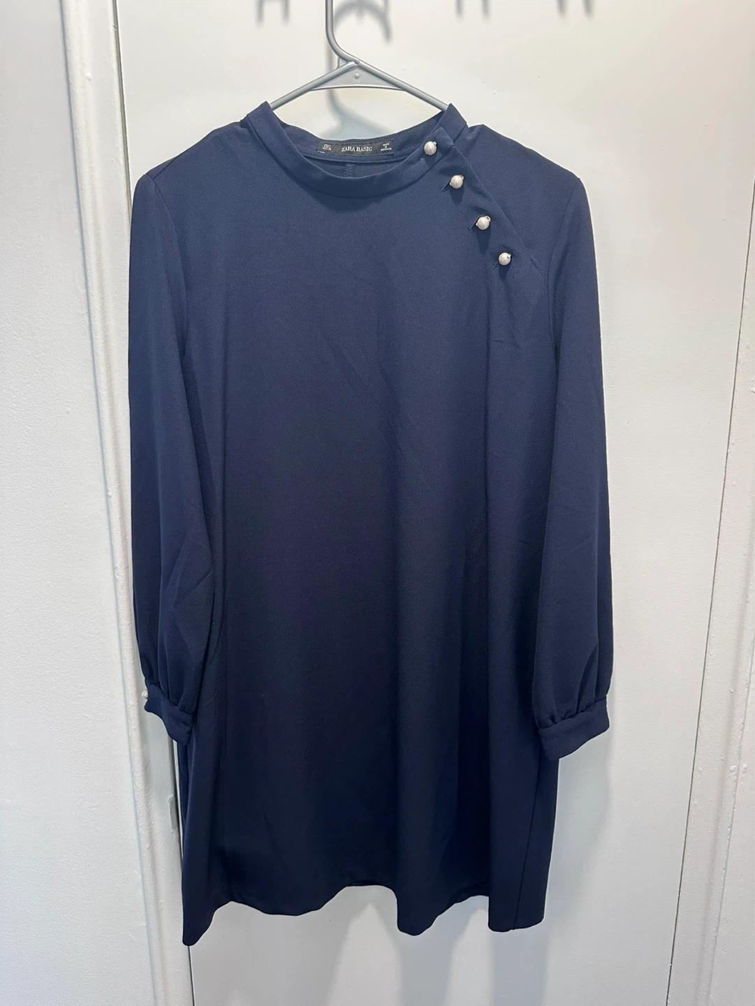 Zara Basic Navy Blue Button Detail Dress