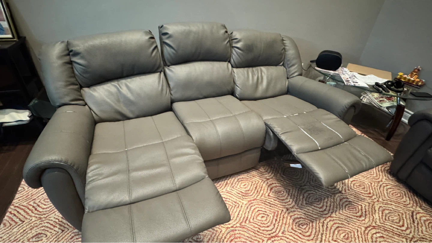 Grey Leather Reclining Sofa - photo 5