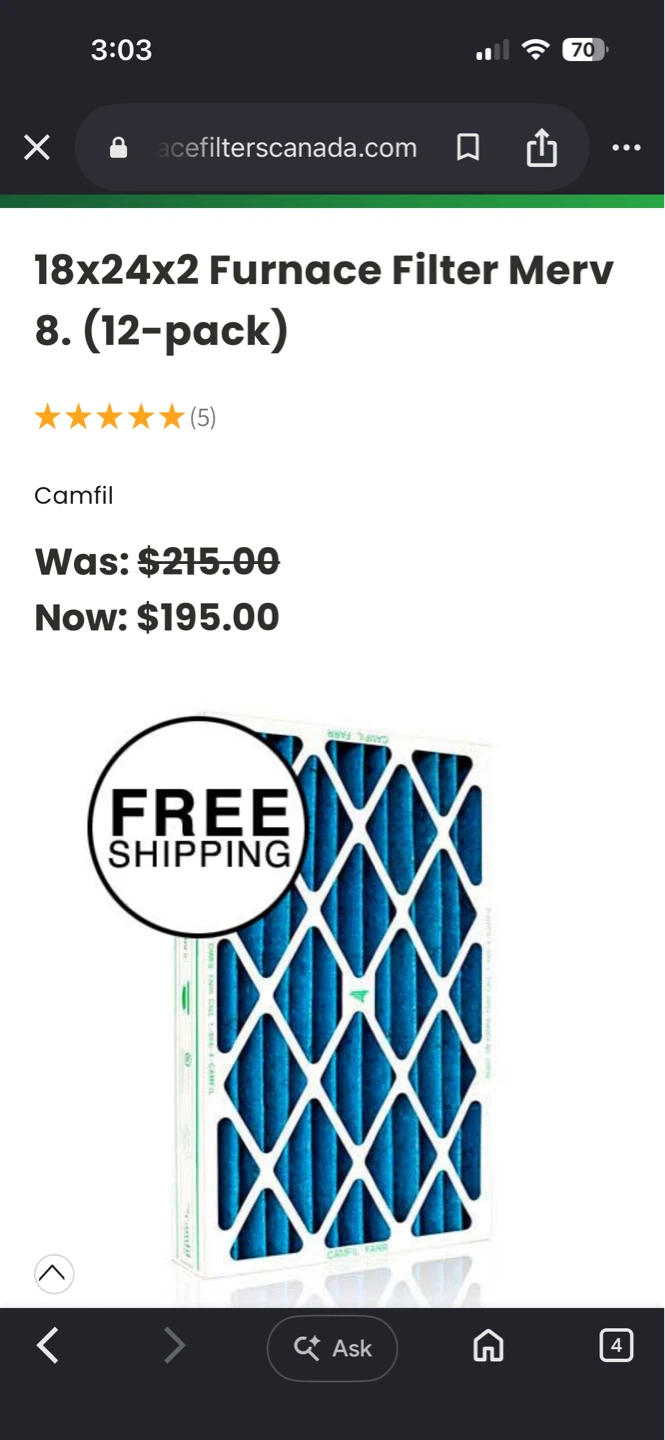 Camfil Aeropleat III Furnace Filters (12-Pack)